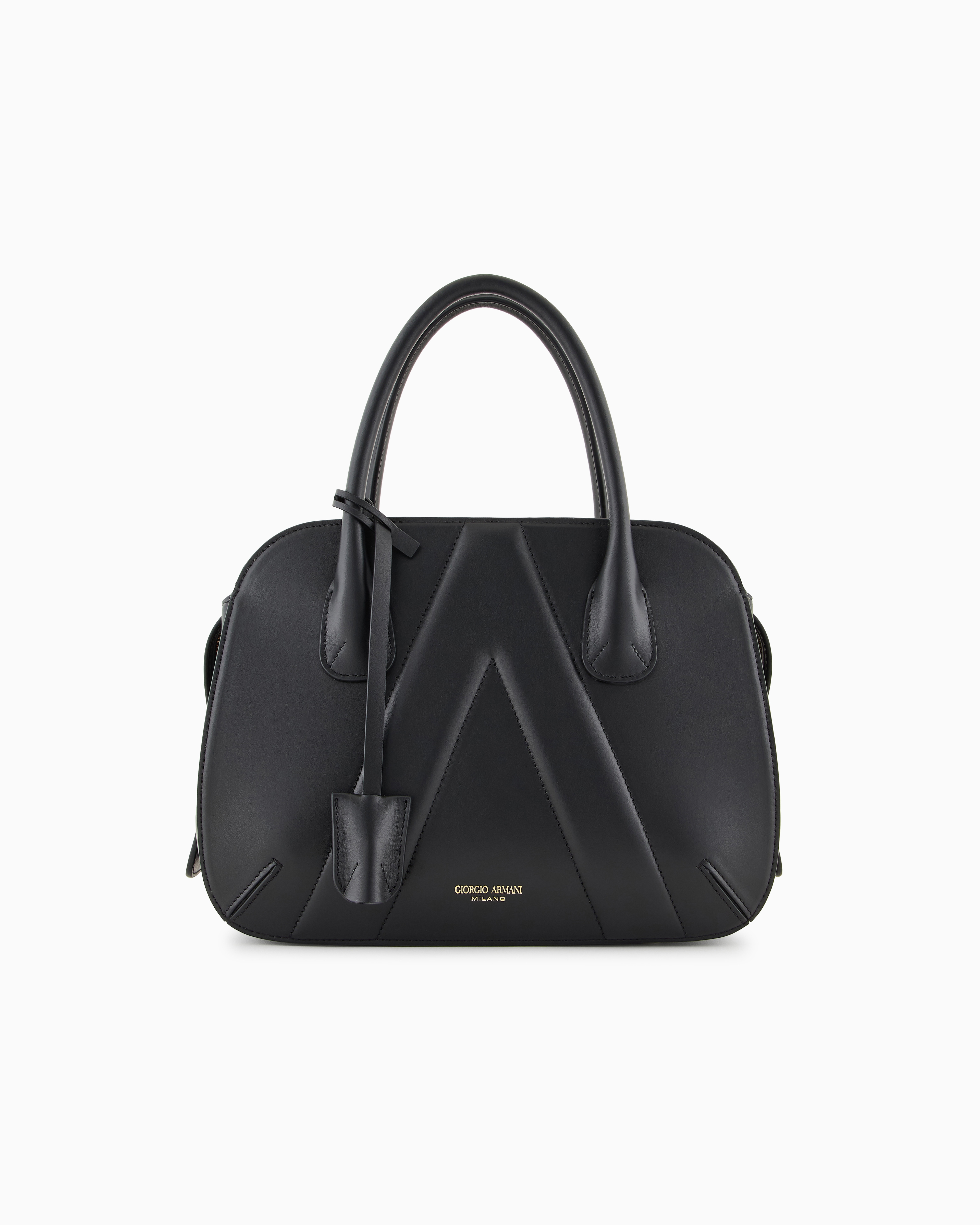 Giorgio Armani Small Leather La Prima Boston Bag In Black