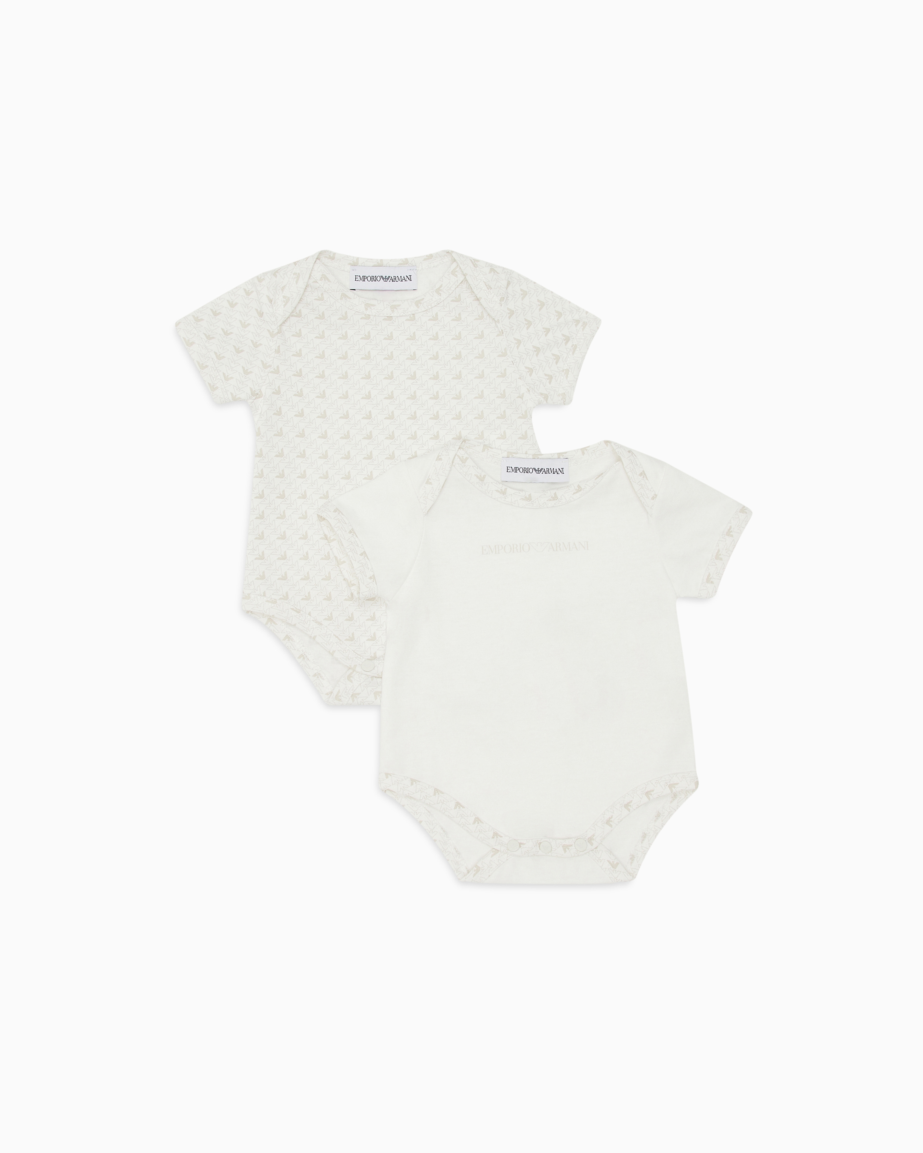 Emporio Armani - Pack of two jersey bodysuits with op-art eagles and logo, Unisex Junior, Beige, Size: