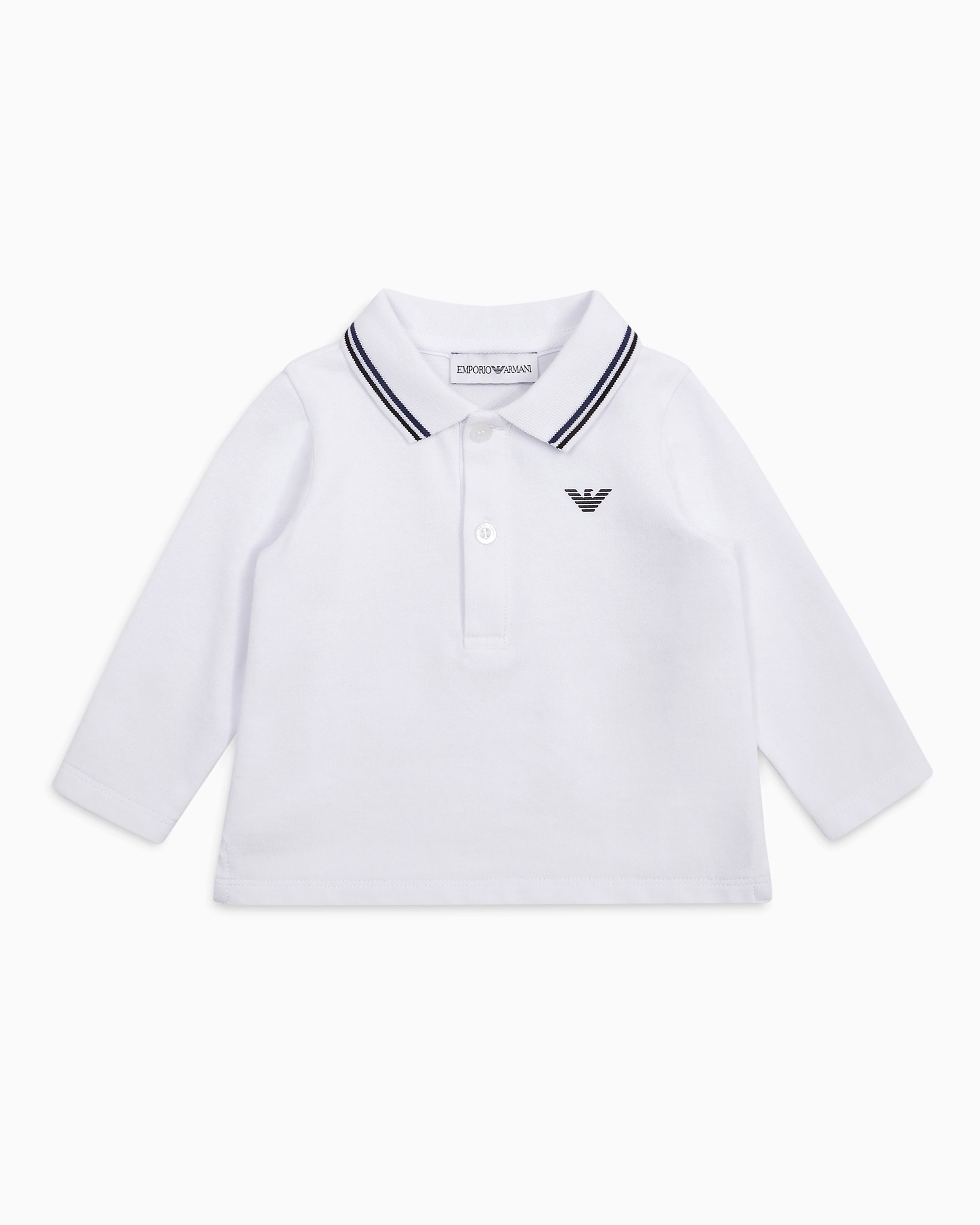 Emporio Armani - Stretch-piqué long-sleeved polo shirt with trimmed collar, Boy, White, Size: