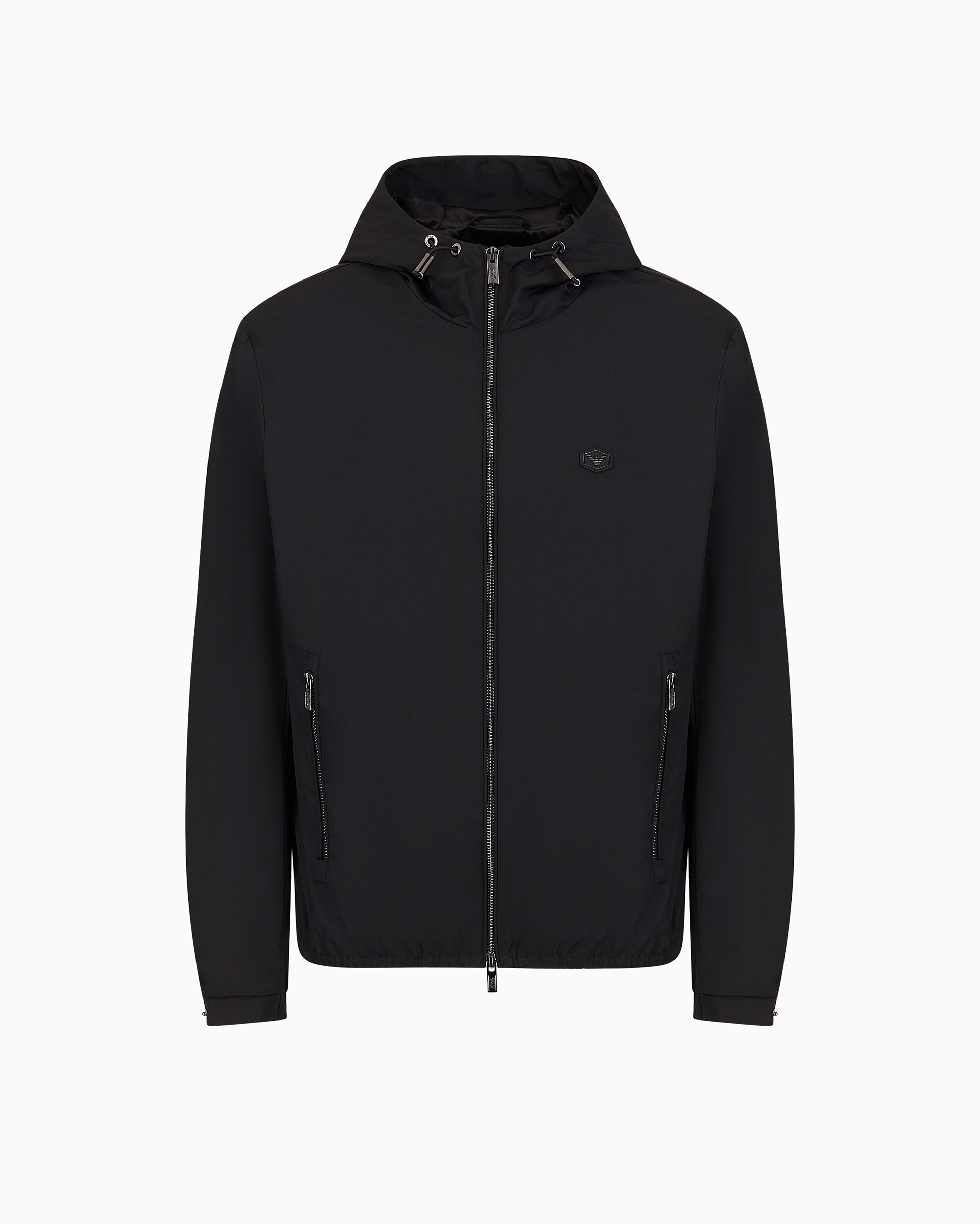 Emporio Armani - Hooded, water-repellent nylon blouson with logo patch, Man, Black, Size:
