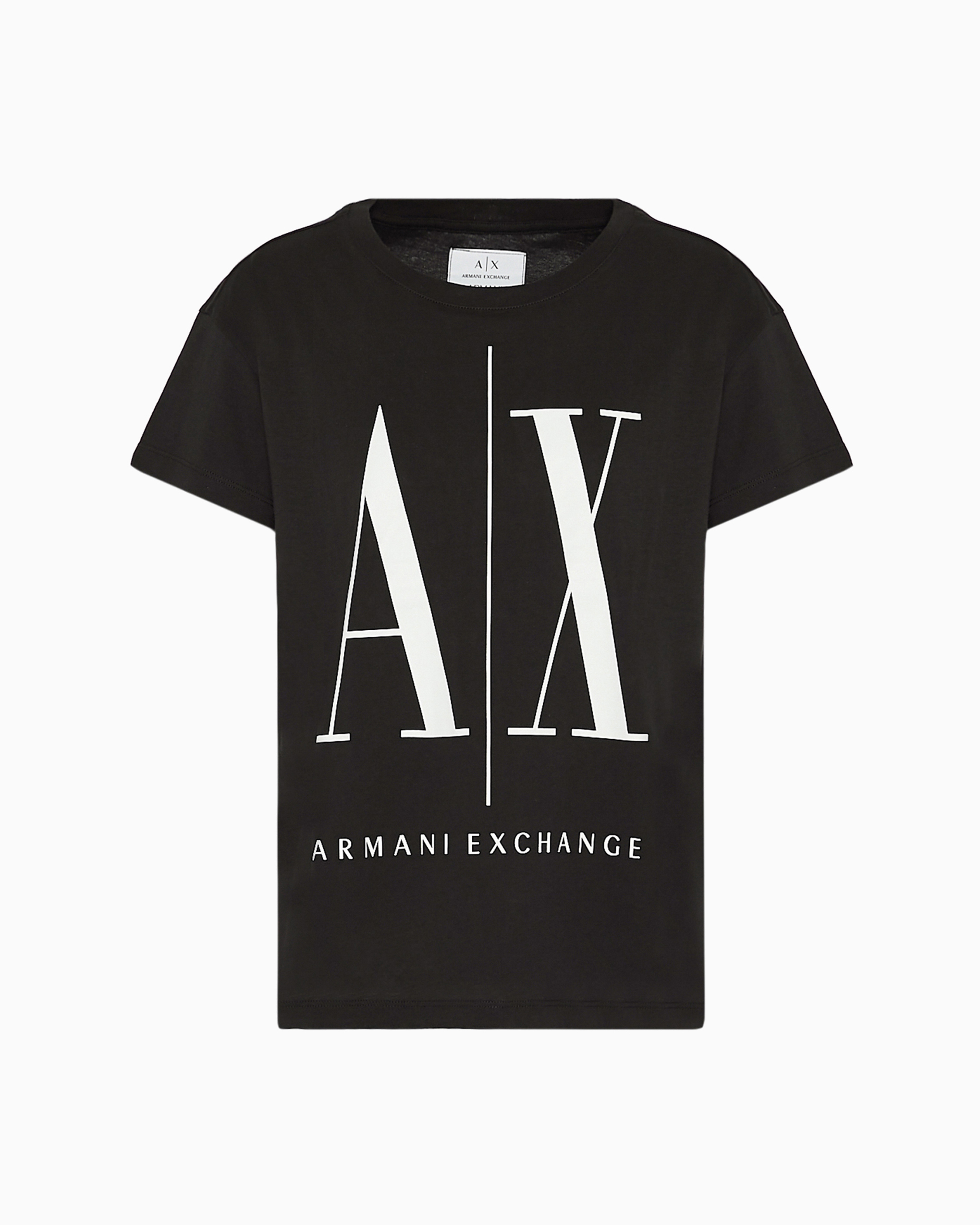 Armani Exchange - Relaxed fit T-shirt with round neck and logo, Woman, Black, Size: