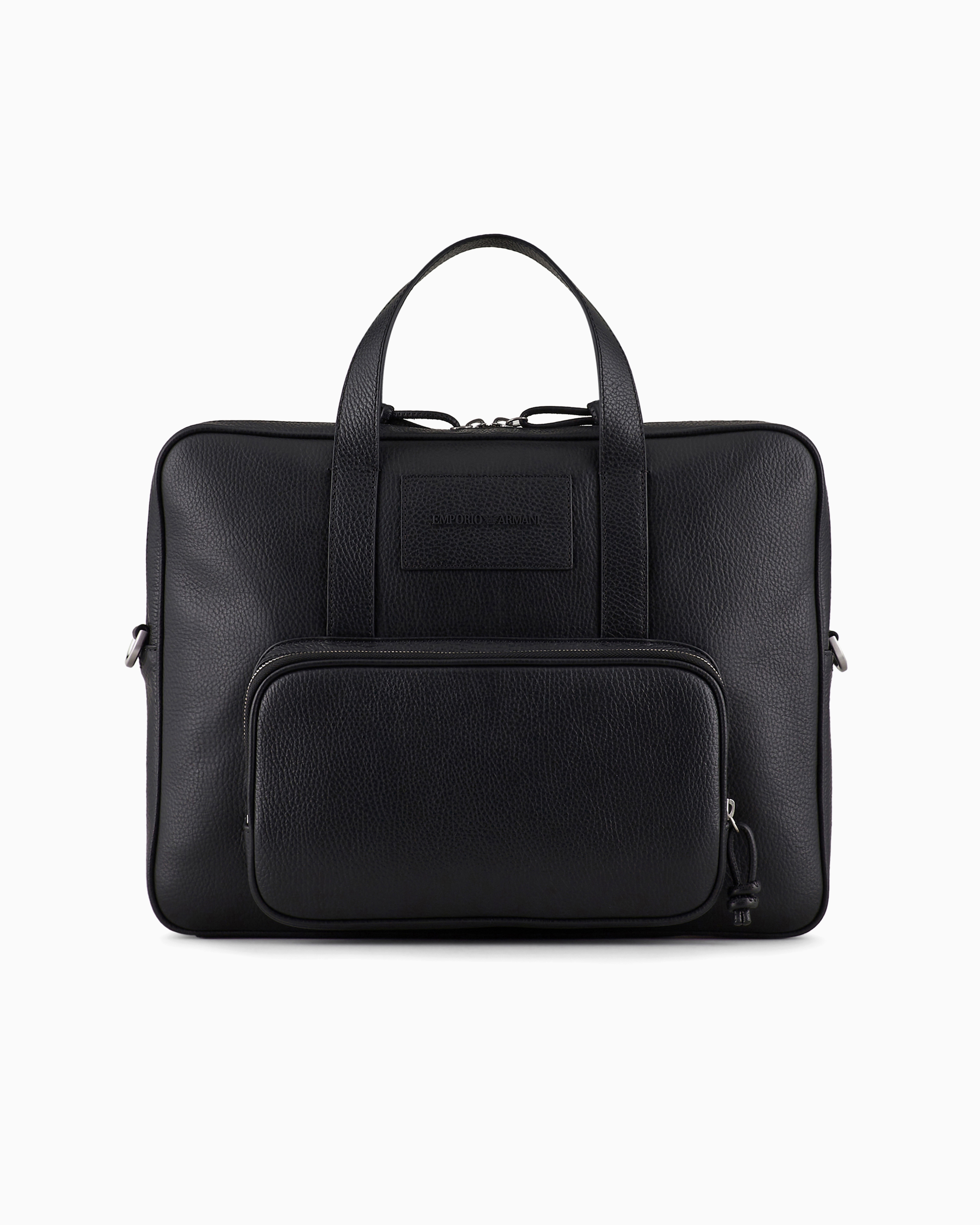 Emporio Armani - Business bag in tumbled leather, Man, Black, Size: TU