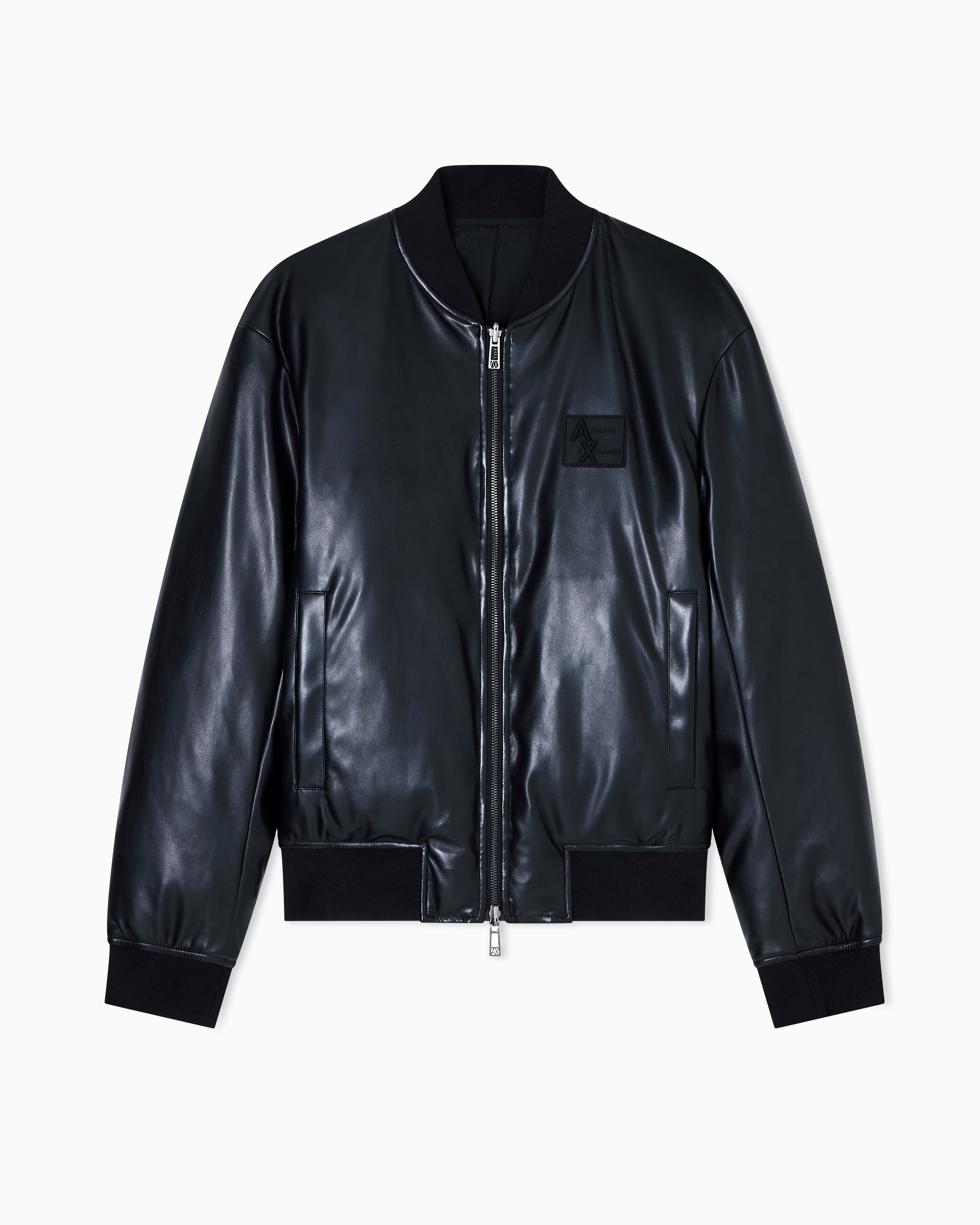 Armani Exchange Shiny Fabric Bomber Jacket In Black