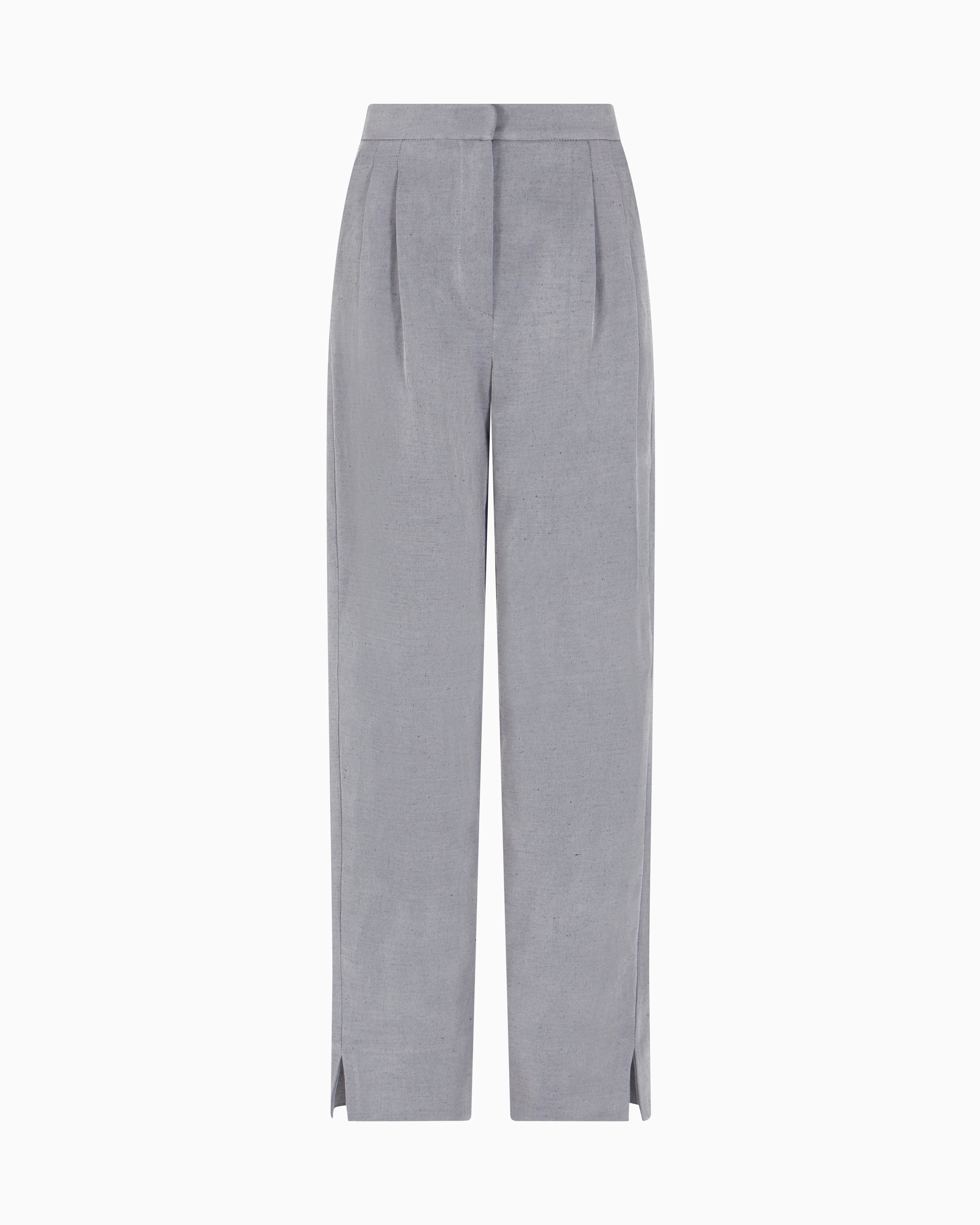 Emporio Armani - Icon linen-blend trousers with pleats, Woman, Blue, Size: