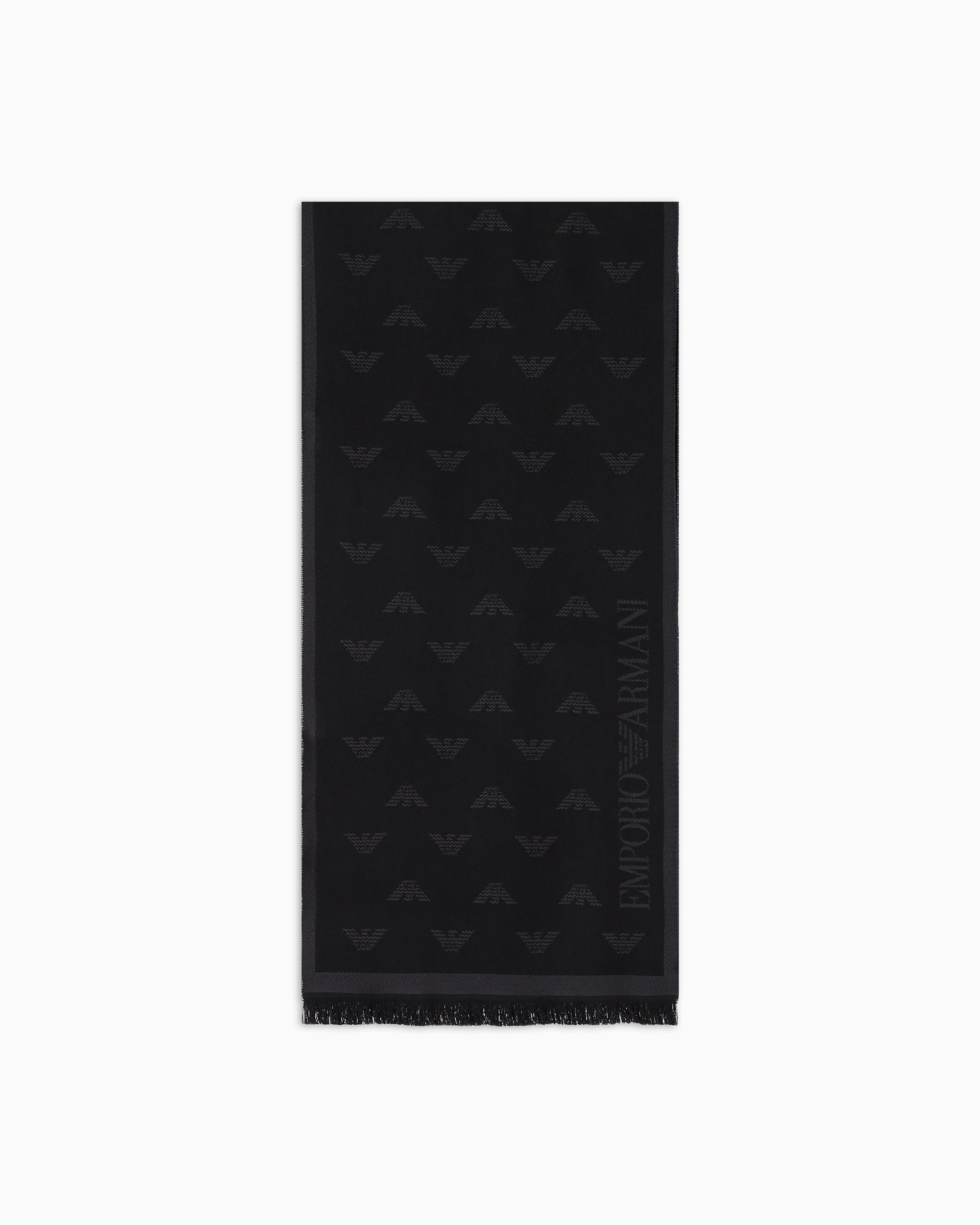 Emporio Armani - Wool scarf with all-over jacquard eagle, Man, Grey, Size: TU