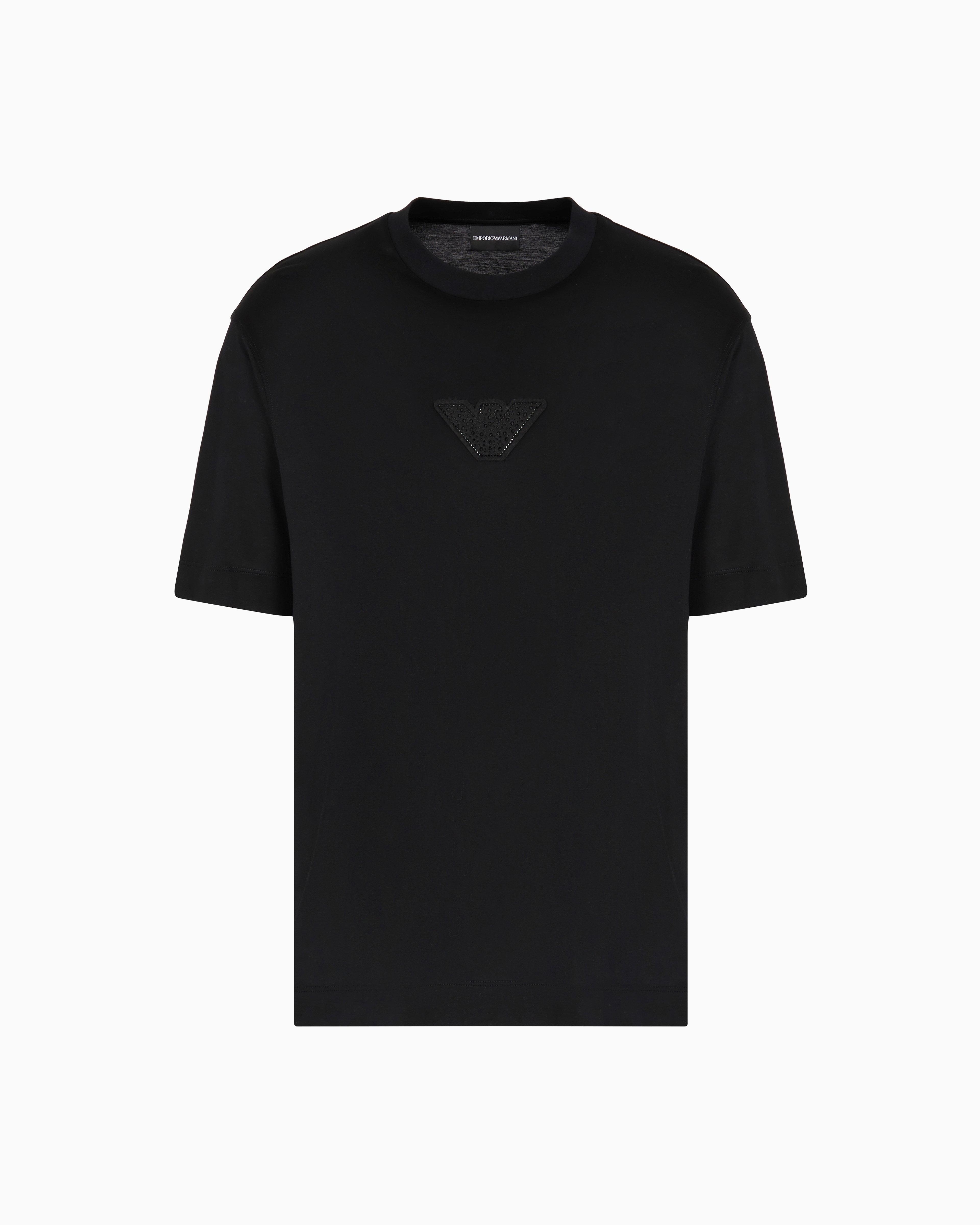 Emporio Armani - ASV Clubwear T-shirt a Lyocell blend jersey with an eagle patch and rhinestones, Man, Black, Size:
