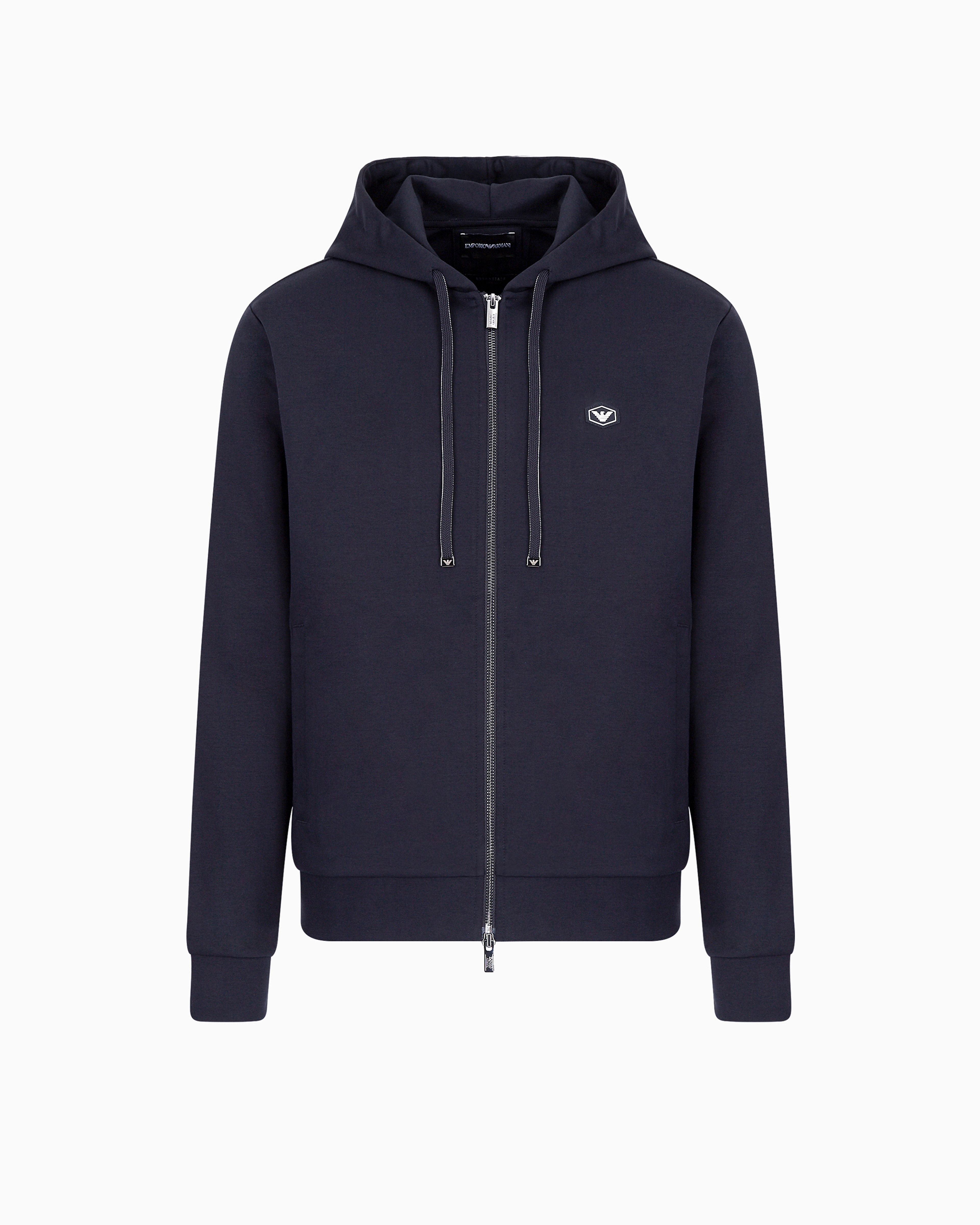Emporio Armani - Hooded, zipped, Ponte-di-Roma sweatshirt, Man, Navy_blue, Size: