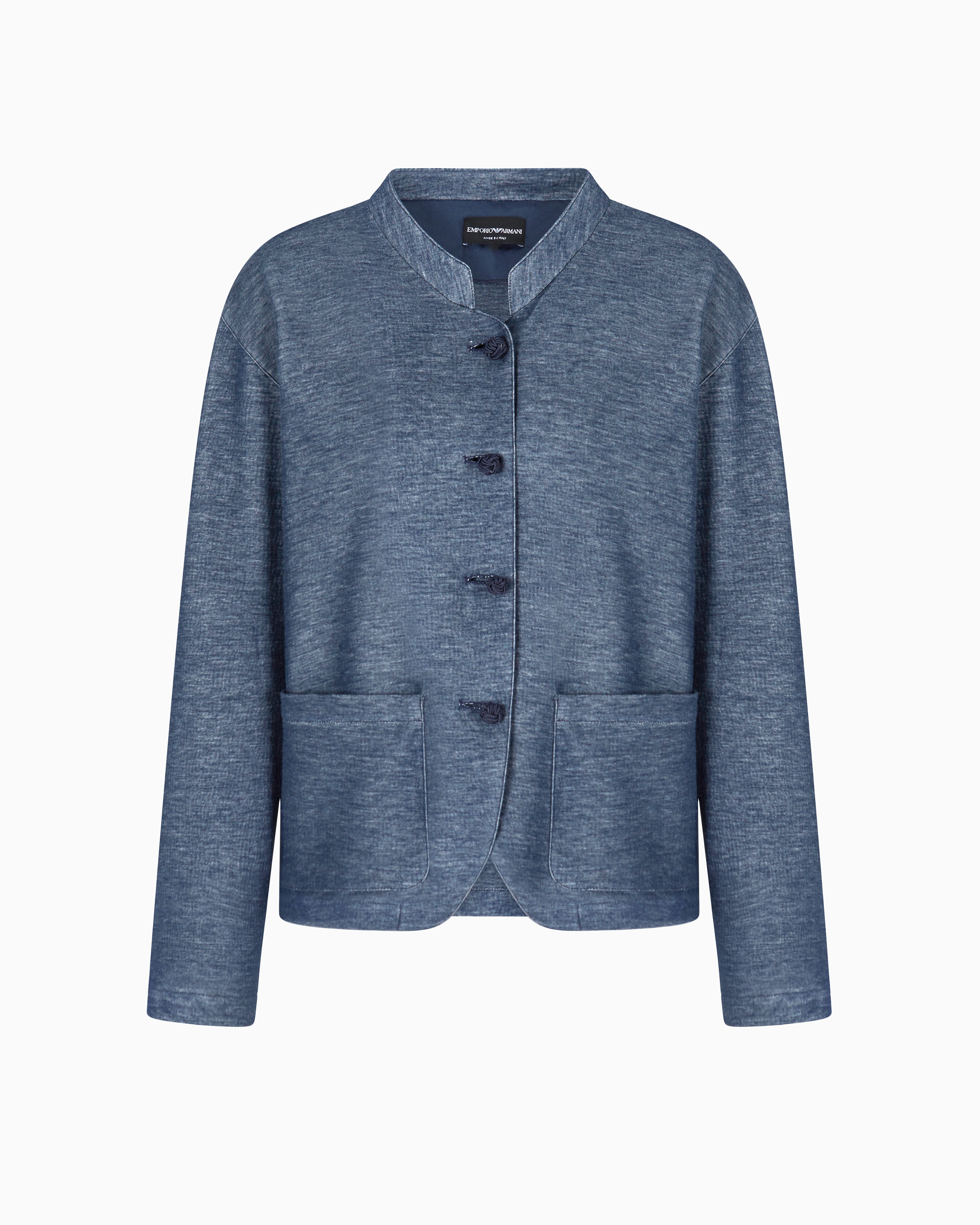 Emporio Armani - Guru-collared, double-jersey jacket, Woman, Blue, Size: