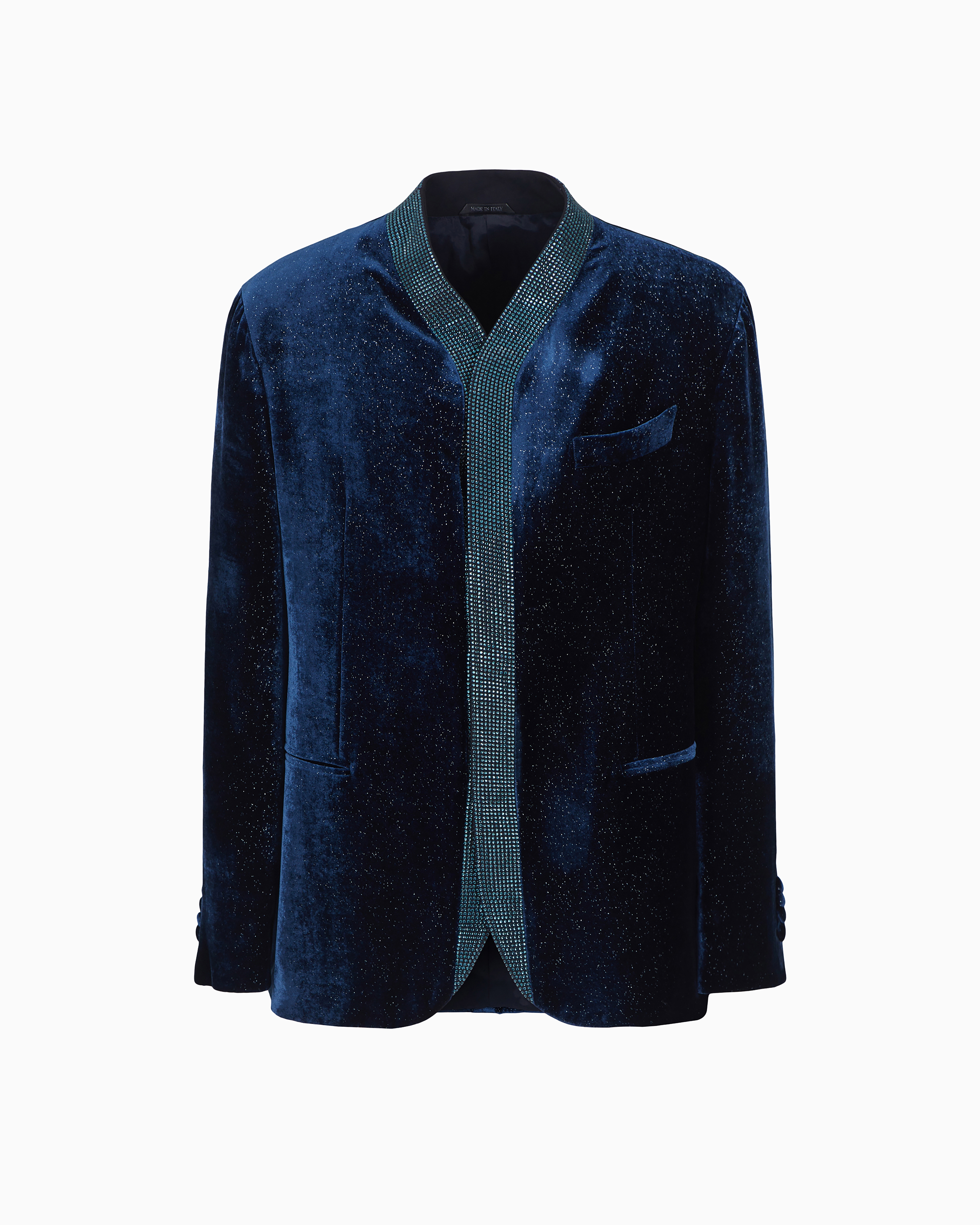 Upton line single-breasted jacket in rhinestoned velvet