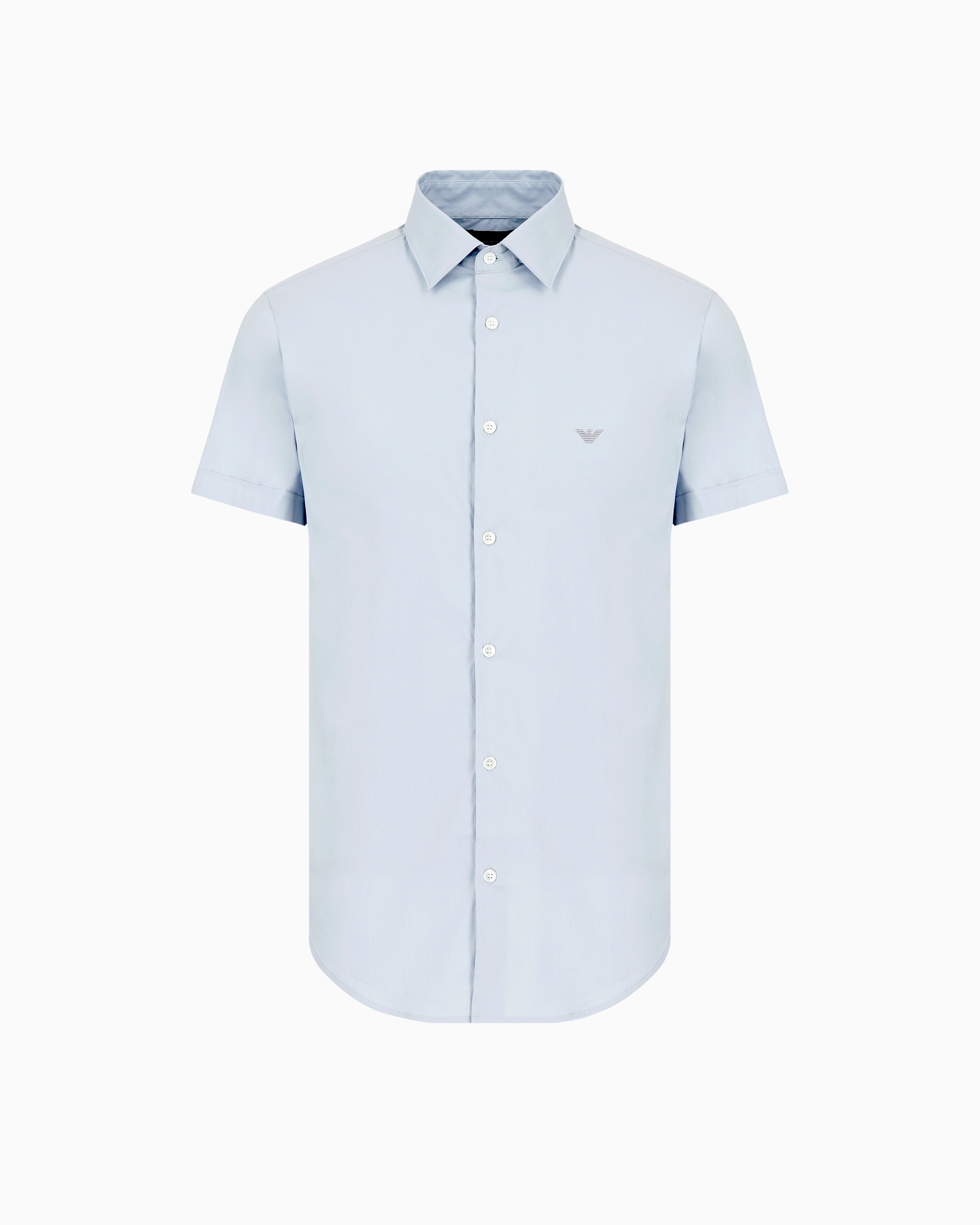Emporio Armani - Short-sleeved, stretch nylon-blend shirt, Man, Light Blue, Size: