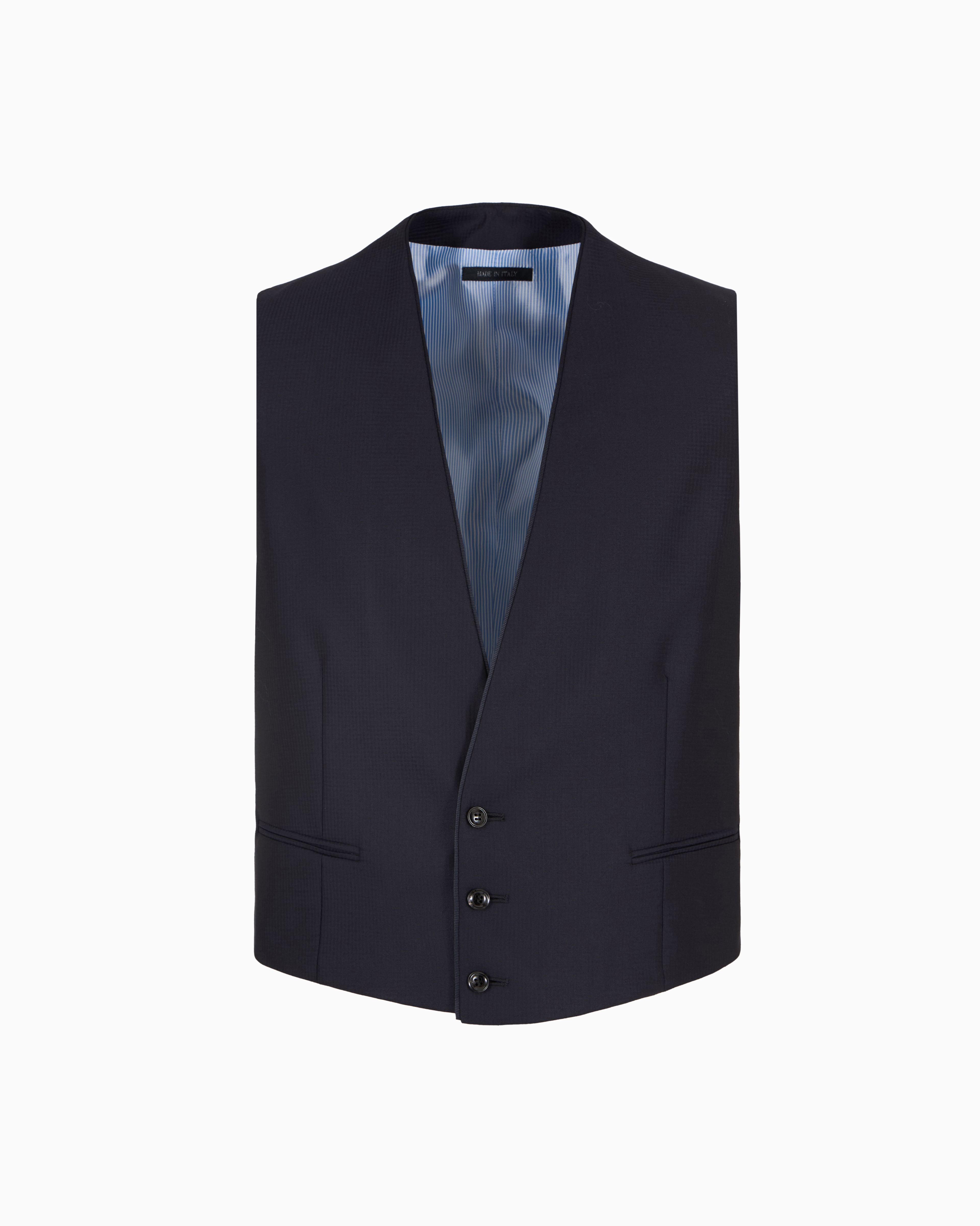 Giorgio Armani Single-breasted Waistcoat In Micro Gingham Virgin Wool In Blue
