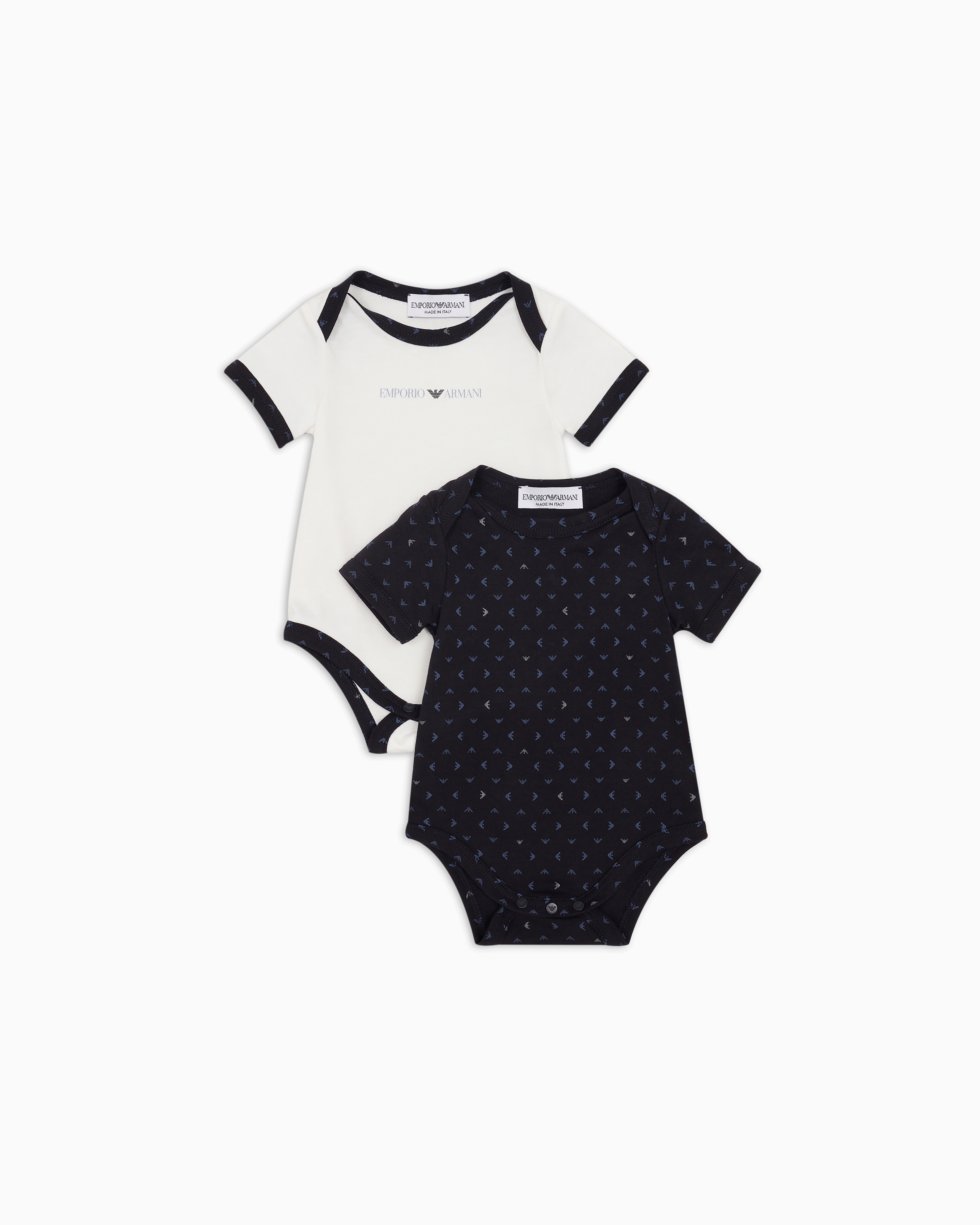 Emporio Armani - Gift set of two bodysuits with all-over op-art eagle, Boy, Blue, Size: