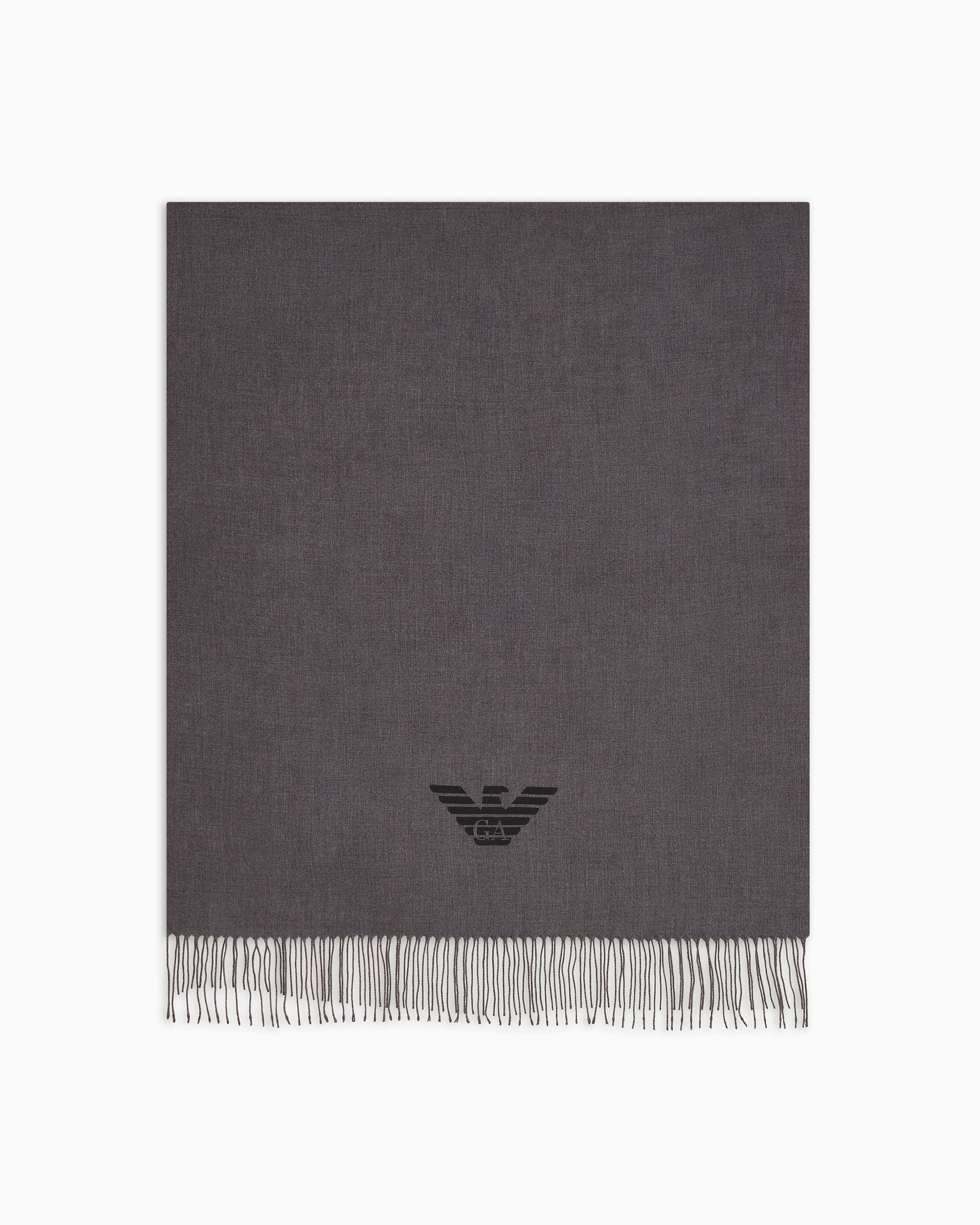 Emporio Armani - Fringed scarf with eagle print, Man, Grey, Size: TU