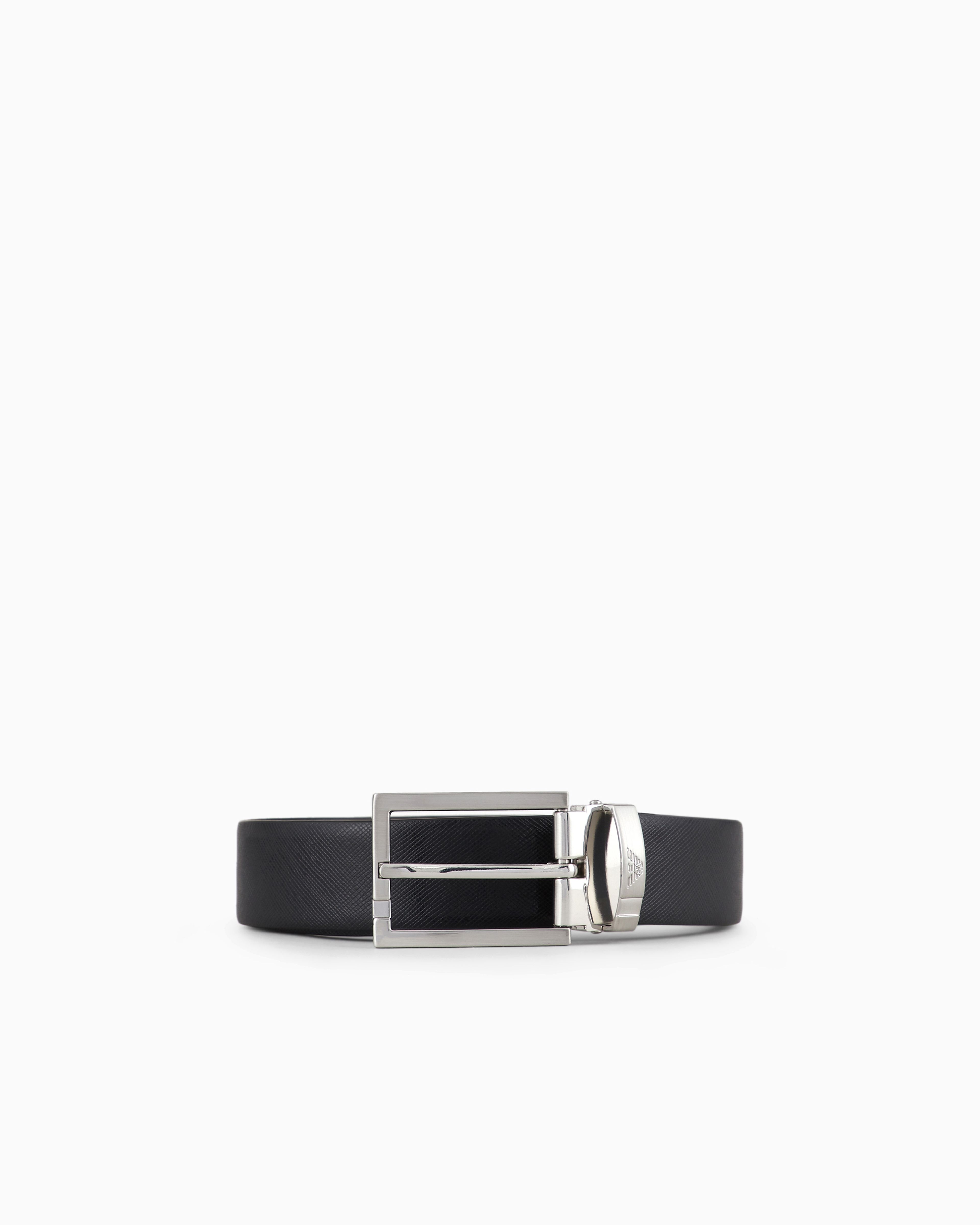 Emporio Armani - Reversible belt in two-tone leather with all-over embossed eagle, Man, Black, Size: TU