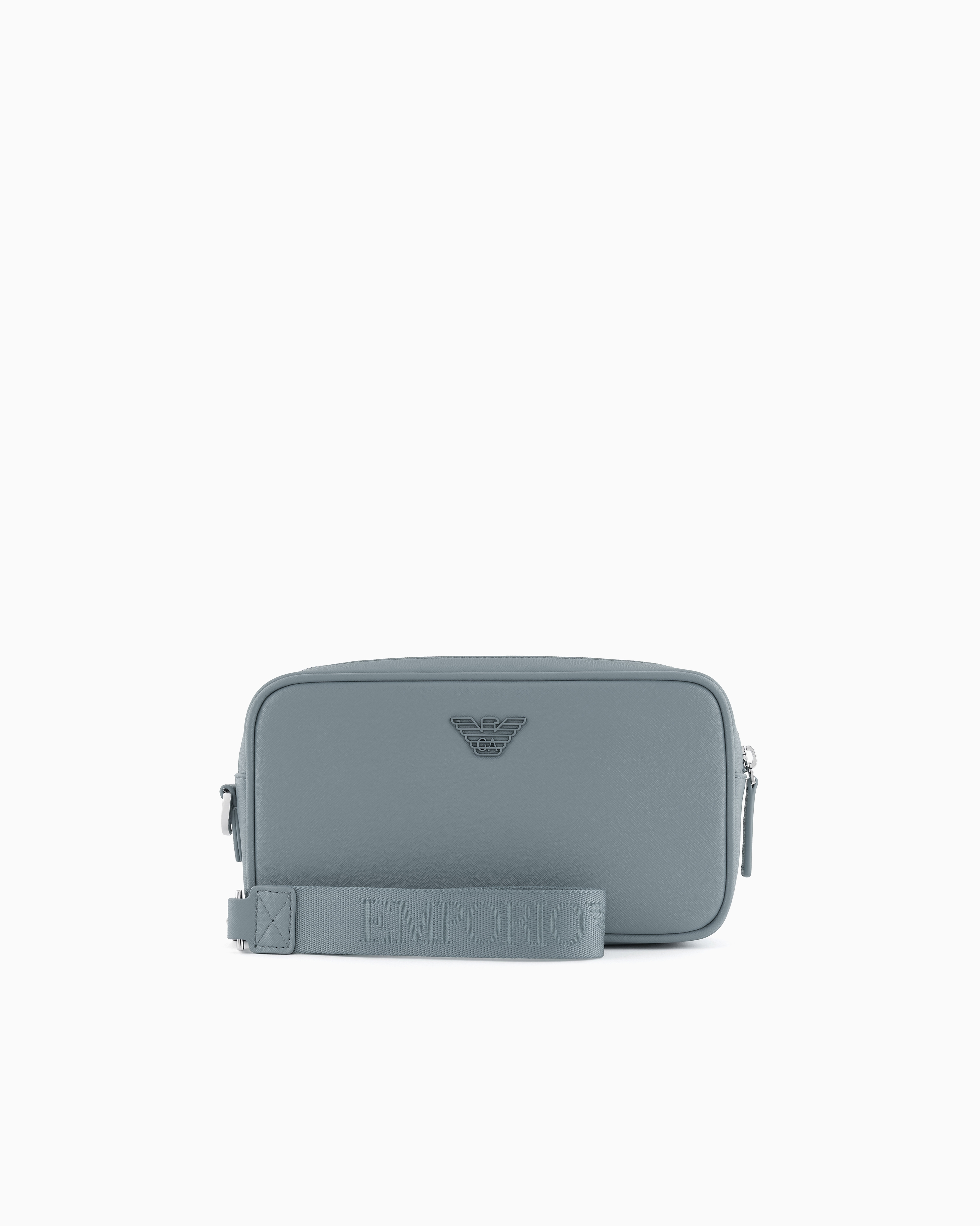 Emporio Armani - ASV regenerated Saffiano washbag, Man, Grey, Size: TU