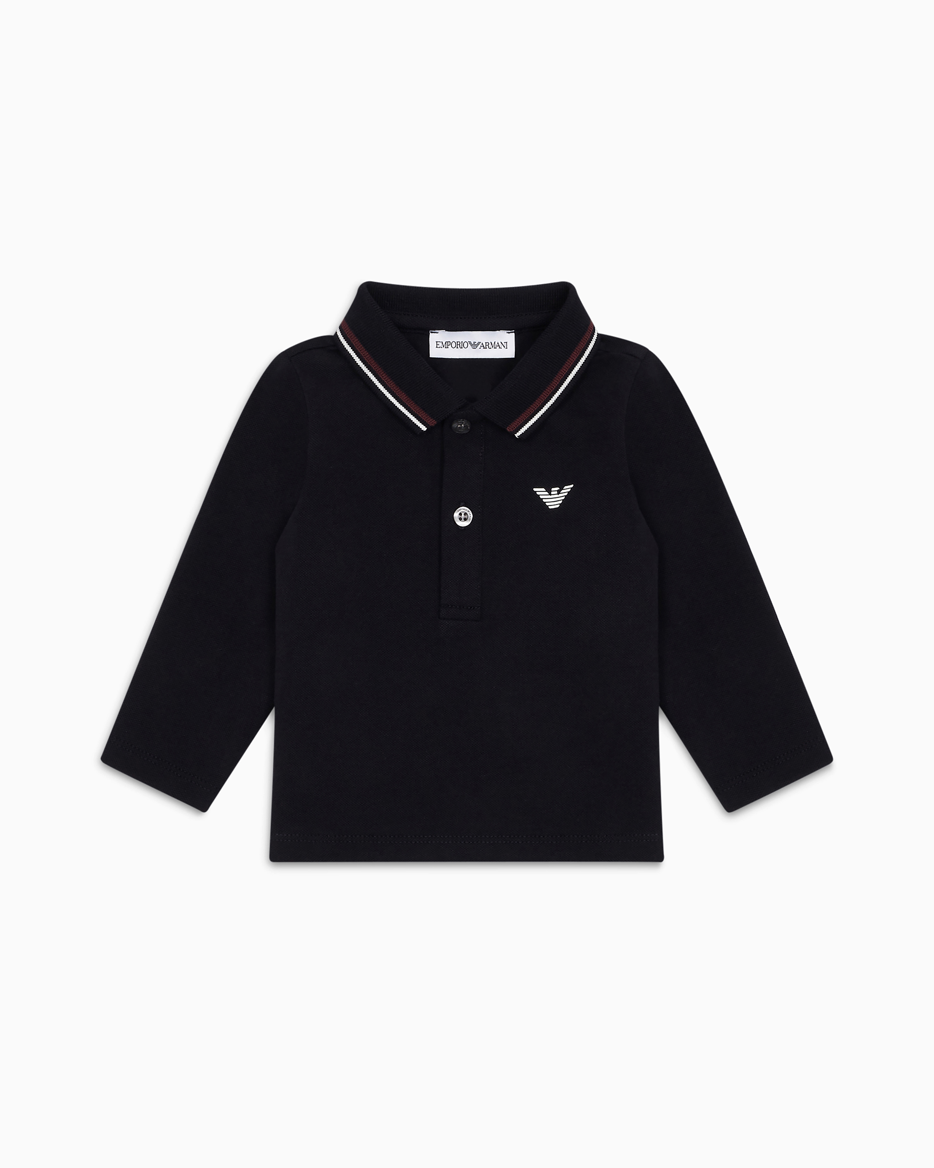 Emporio Armani - Stretch-piqué long-sleeved polo shirt with trimmed collar, Boy, Navy Blue, Size: