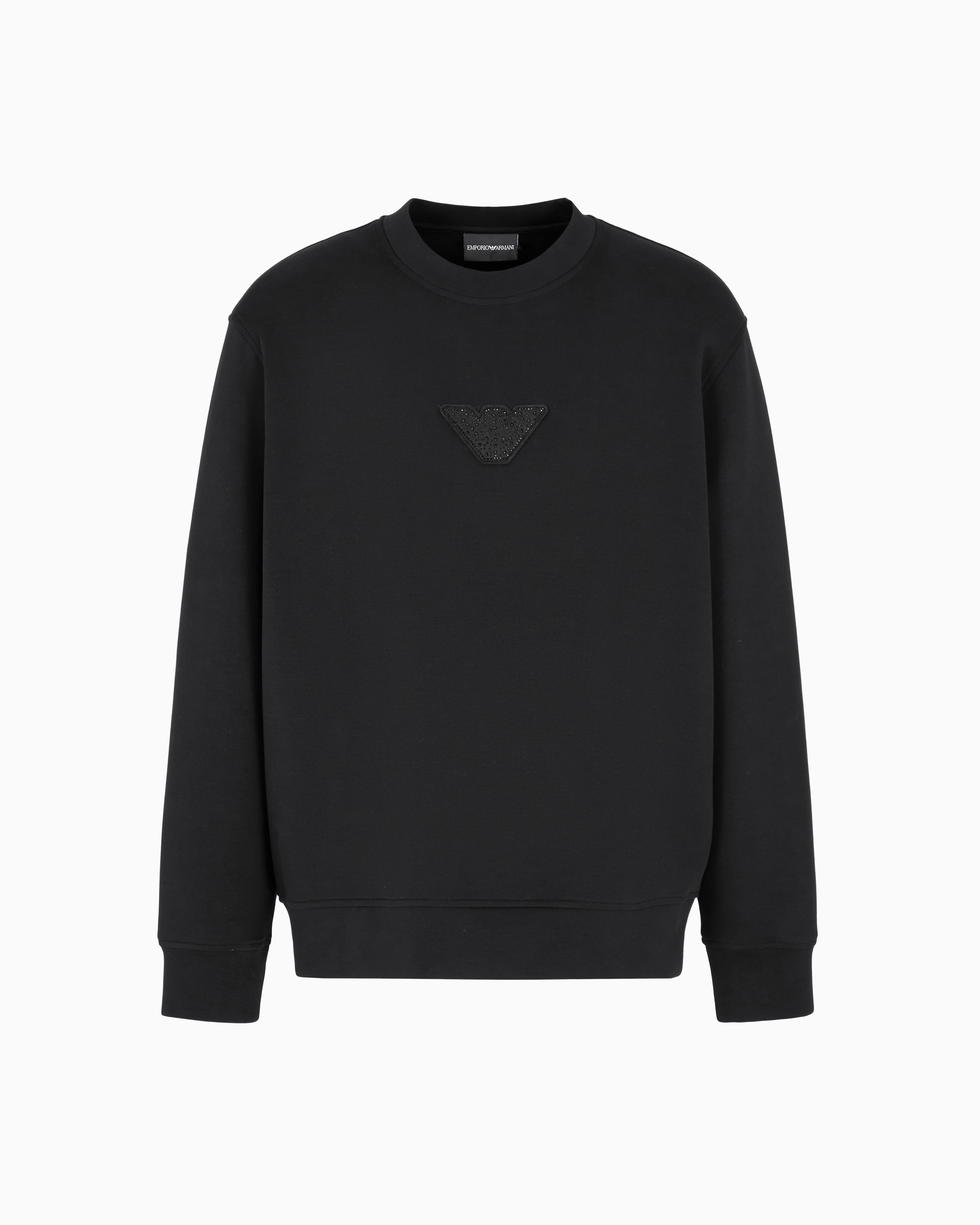 Emporio Armani - ASV Clubwear jersey sweatshirt with eagle patch and rhinestones, Man, Black, Size: