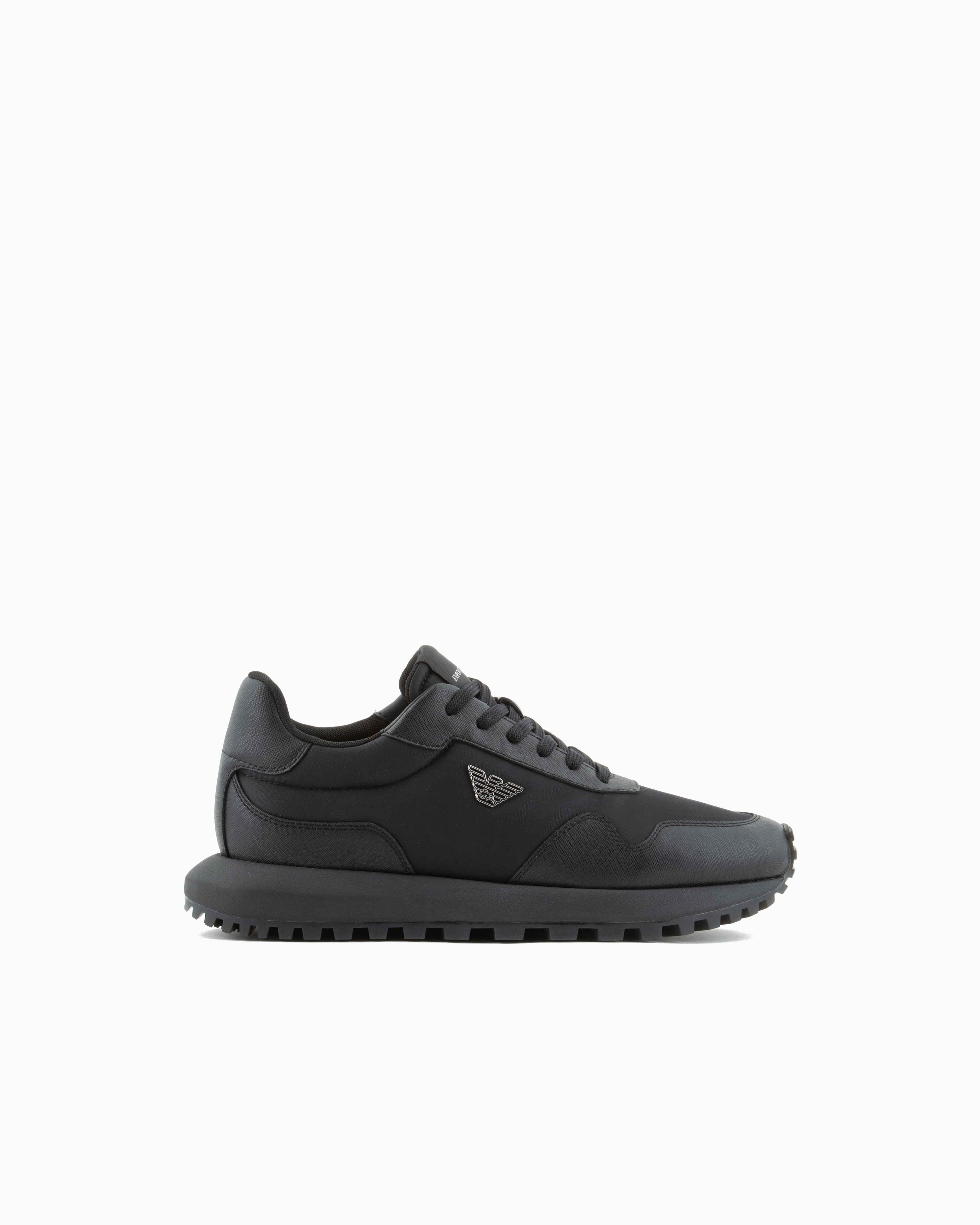 Emporio Armani - ASV recycled nylon sneakers with regenerated Saffiano details, Man, Black, Size:
