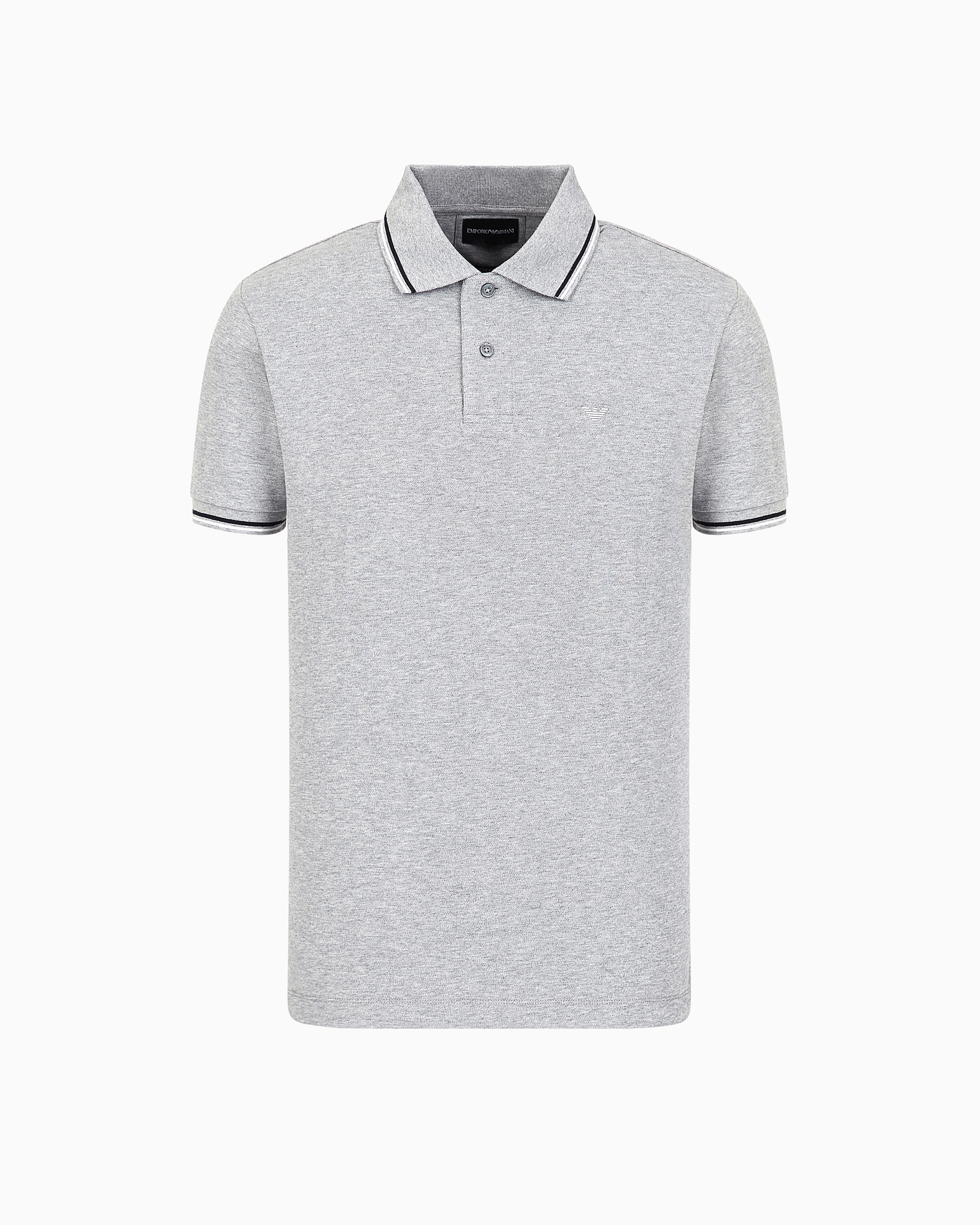 Emporio Armani - Slim-fit stretch piqué polo shirt with micro eagle, Man, Grey, Size: