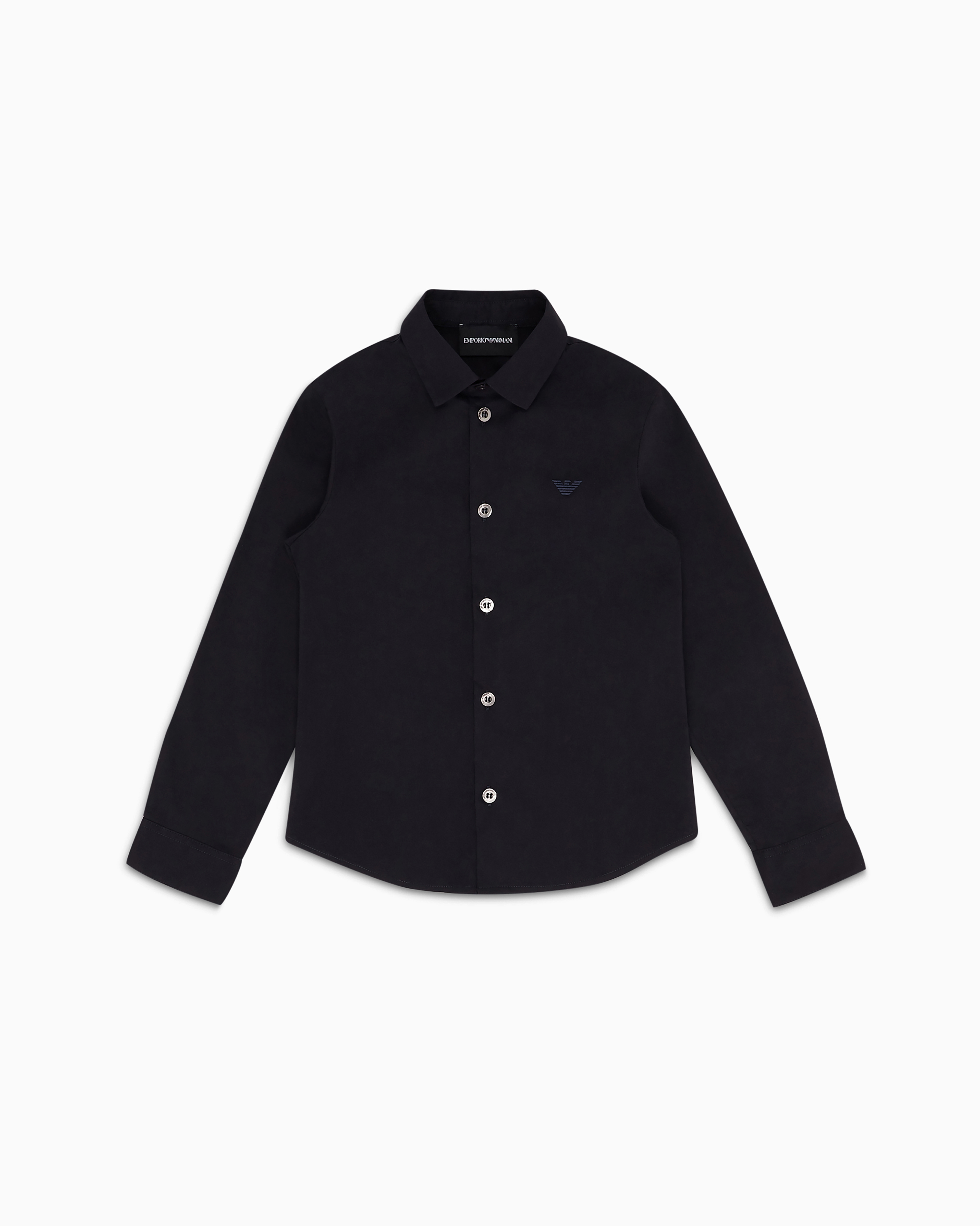 Emporio Armani - Poplin shirt with monochromatic eagle embroidery, Boy, Navy Blue, Size: