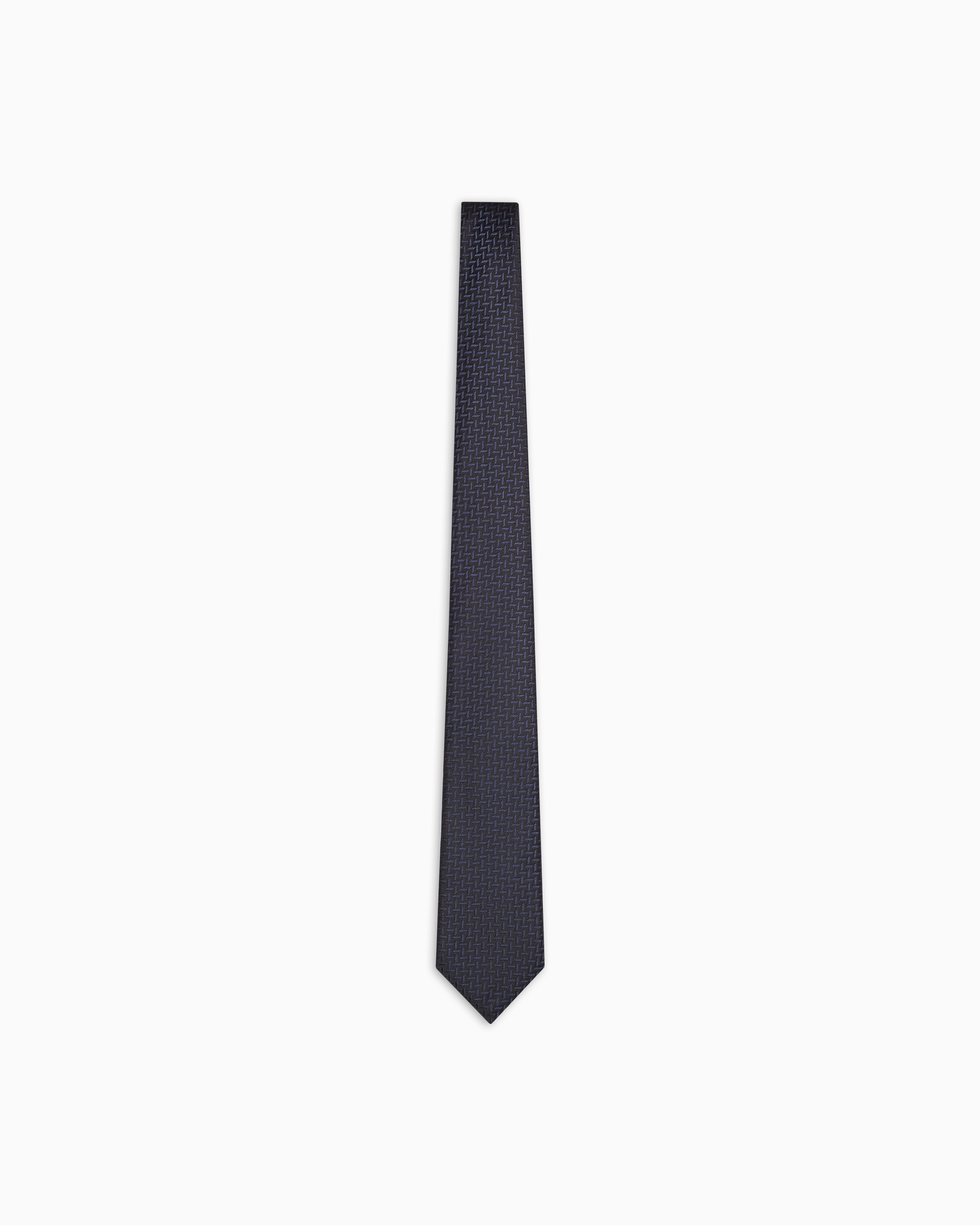 Emporio Armani - Silk-blend tie with jacquard chevron motif, Man, Navy Blue, Size: TU