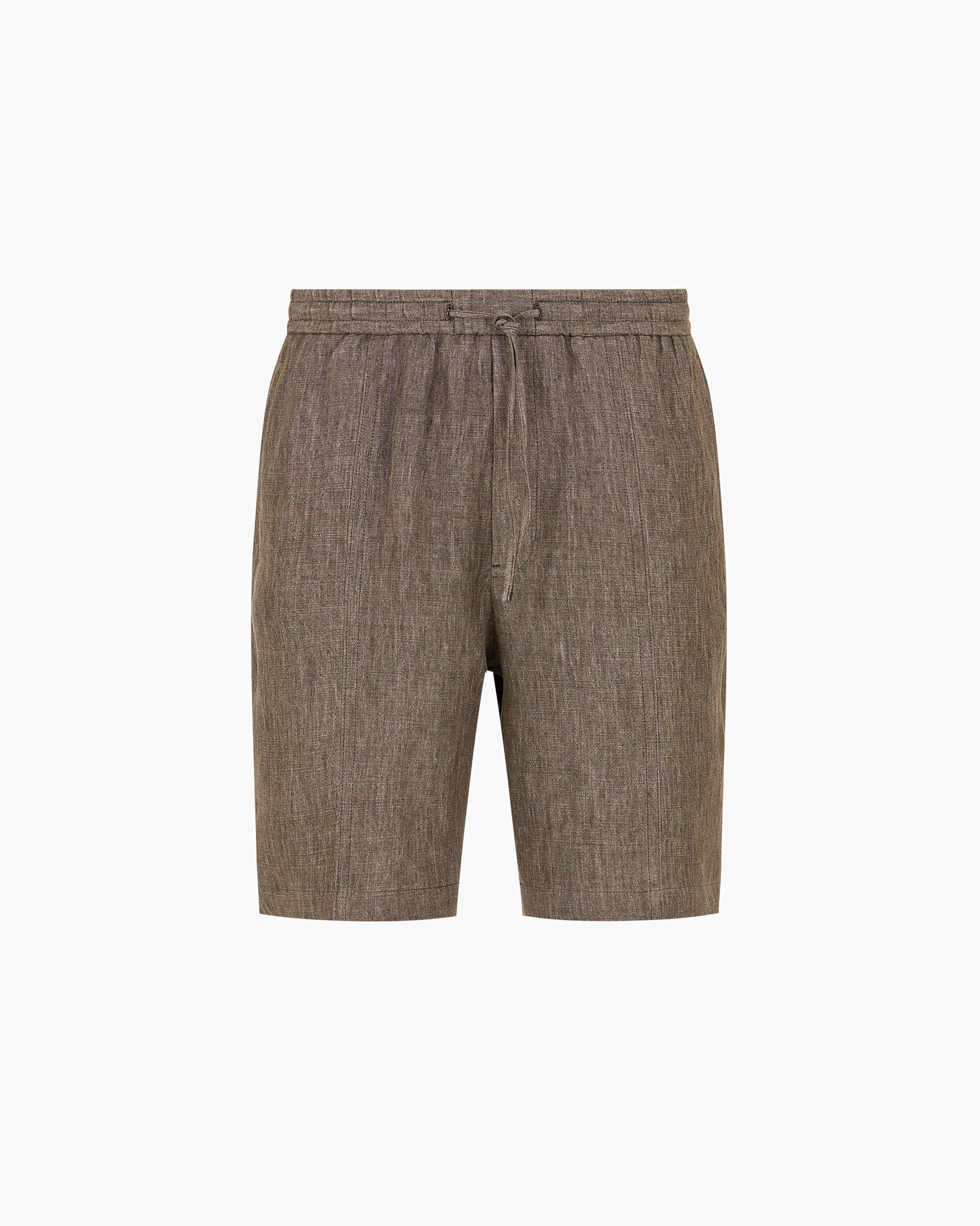 Emporio Armani - Bermuda shorts faded linen with a crêpe texture, drawstring, Man, Brown, Size: