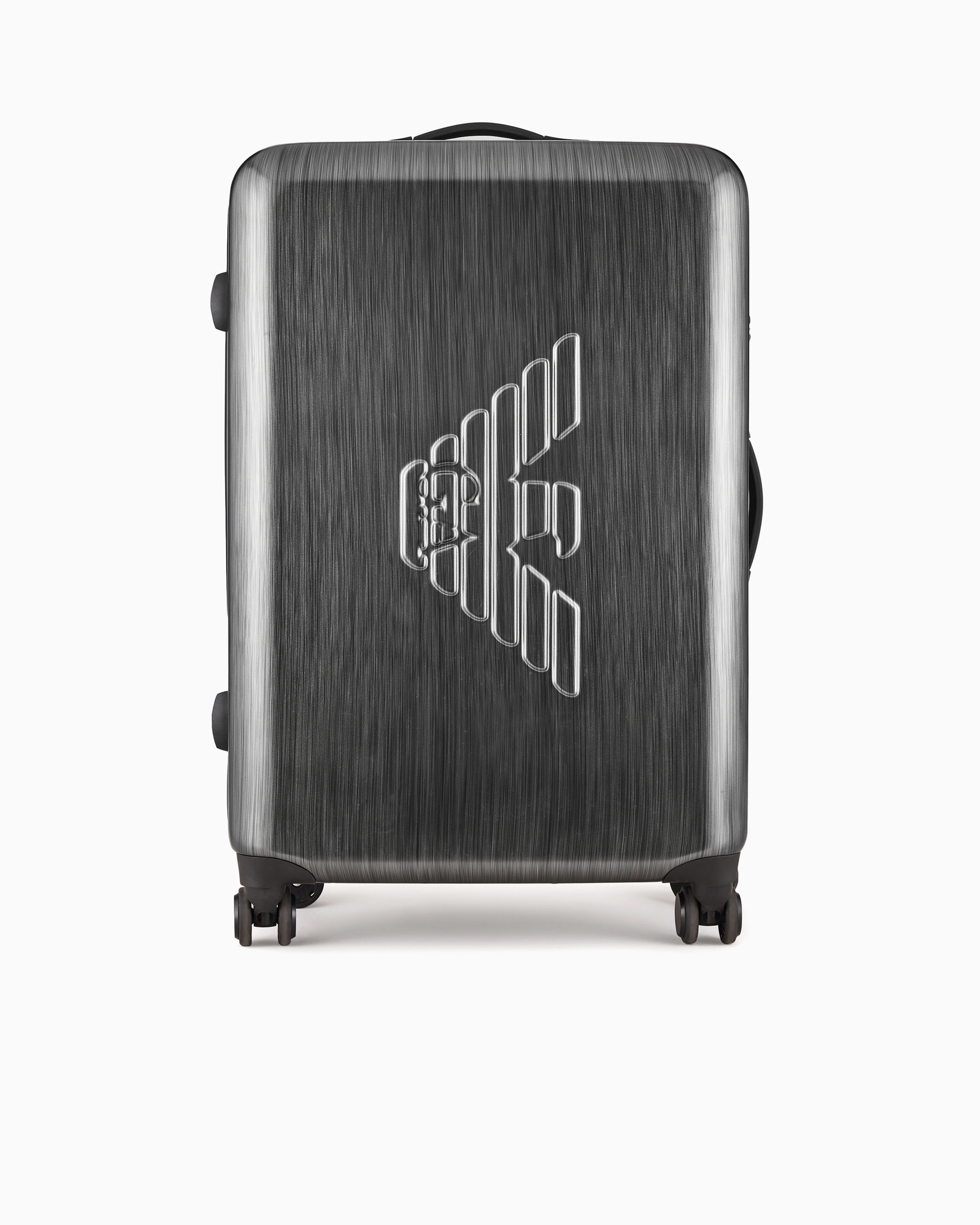 Emporio Armani - ABS large trolley suitcase with oversized, embossed eagle, Man, Grey, Size: TU