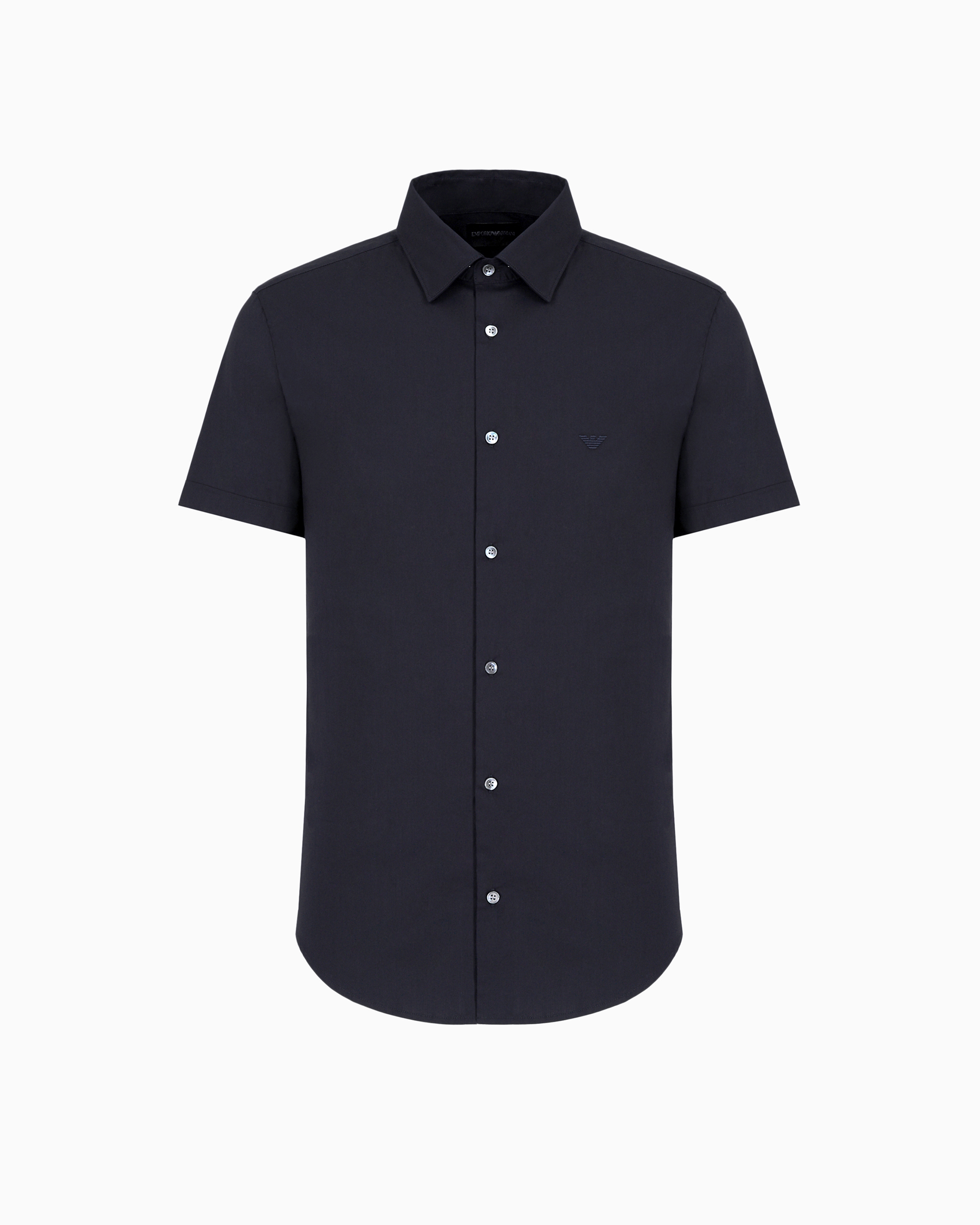 Emporio Armani - Short-sleeved, stretch nylon-blend shirt, Man, Navy Blue, Size: