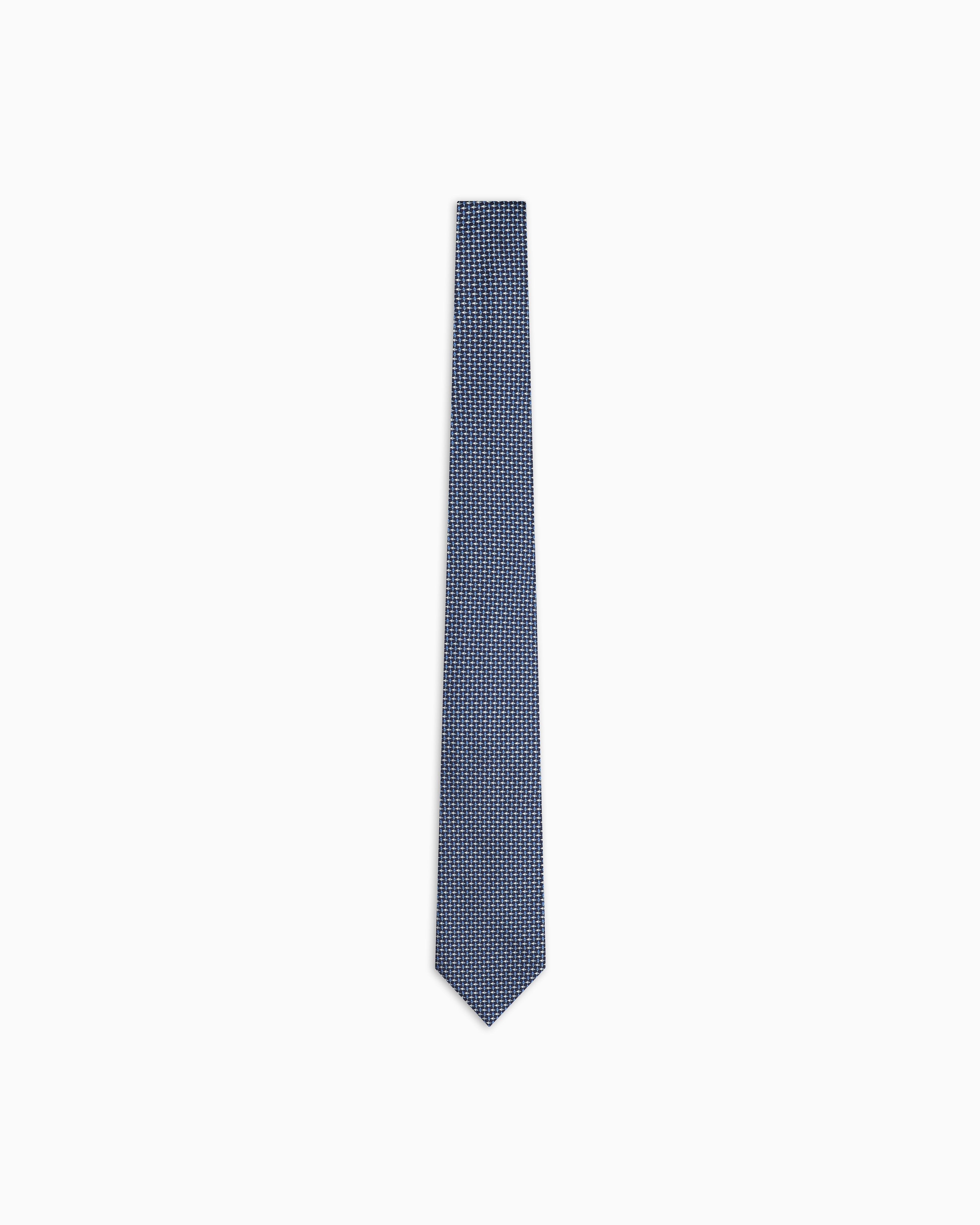Emporio Armani - Pure silk tie with jacquard op-art motif, Man, Navy Blue, Size: TU