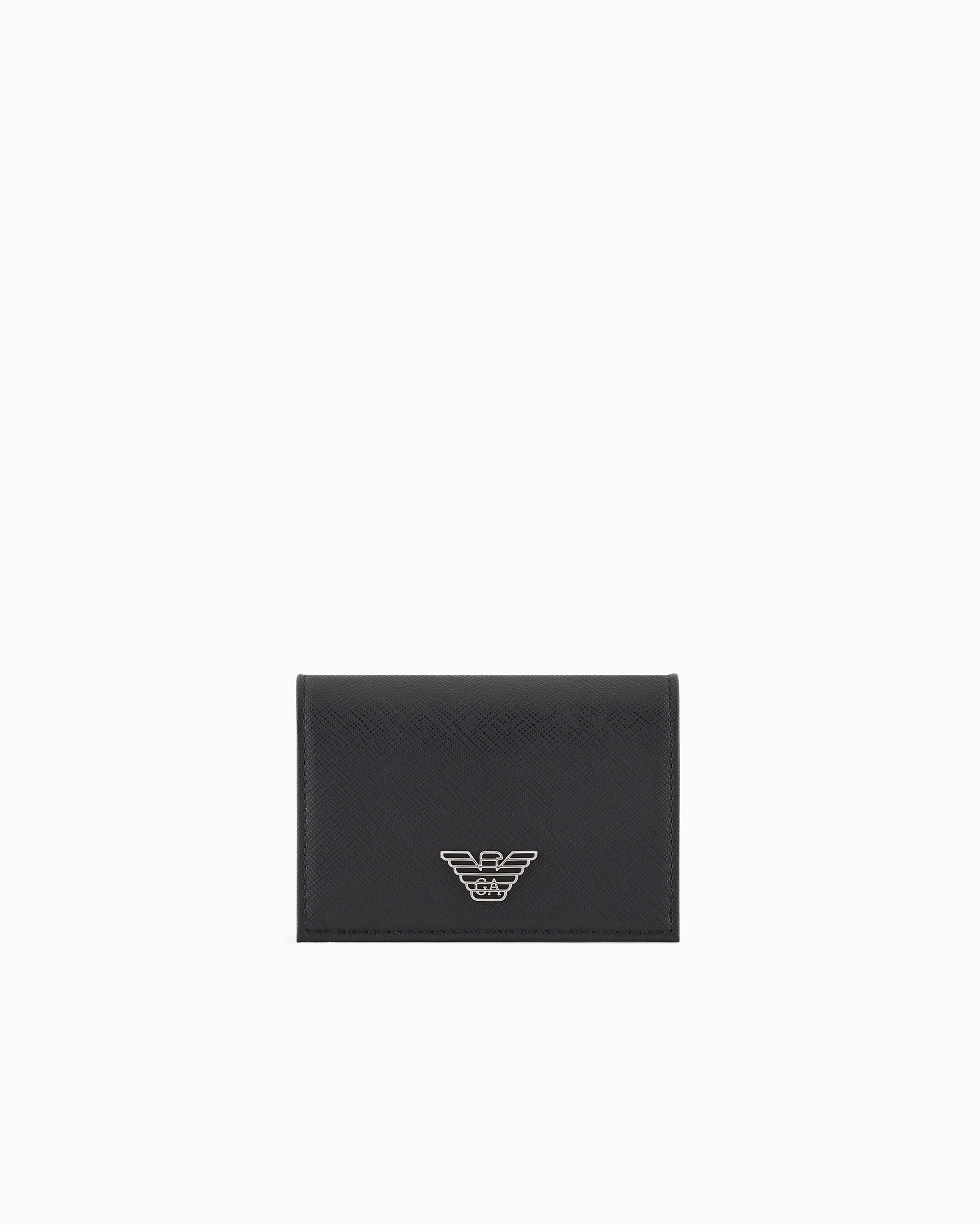 Emporio Armani - ASV regenerated Saffiano leather card holder with flap and eagle plate, Man, Black, Size: TU