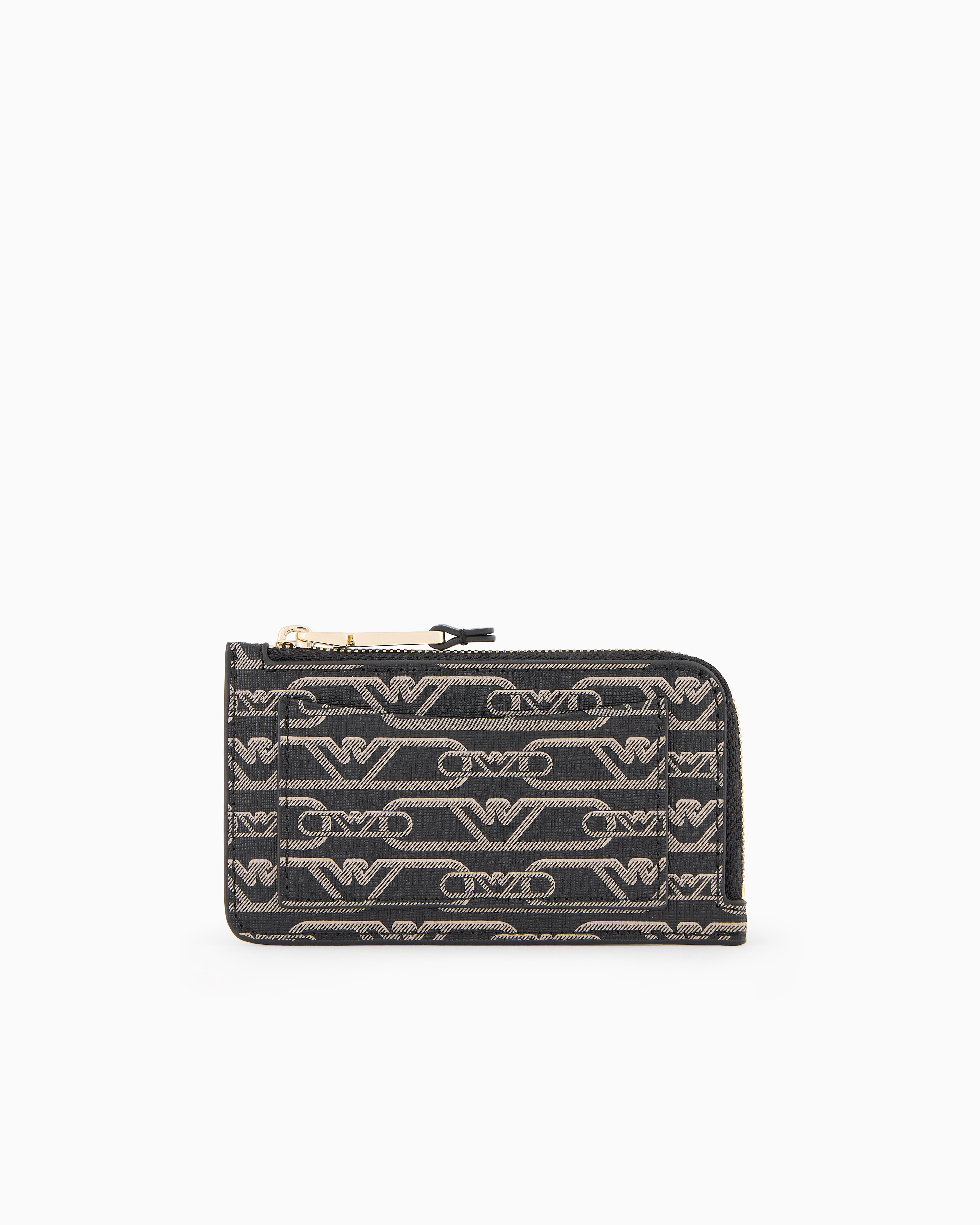 Emporio Armani - Zip-around card holder with all-over monogram print, Woman, Black, Size: TU