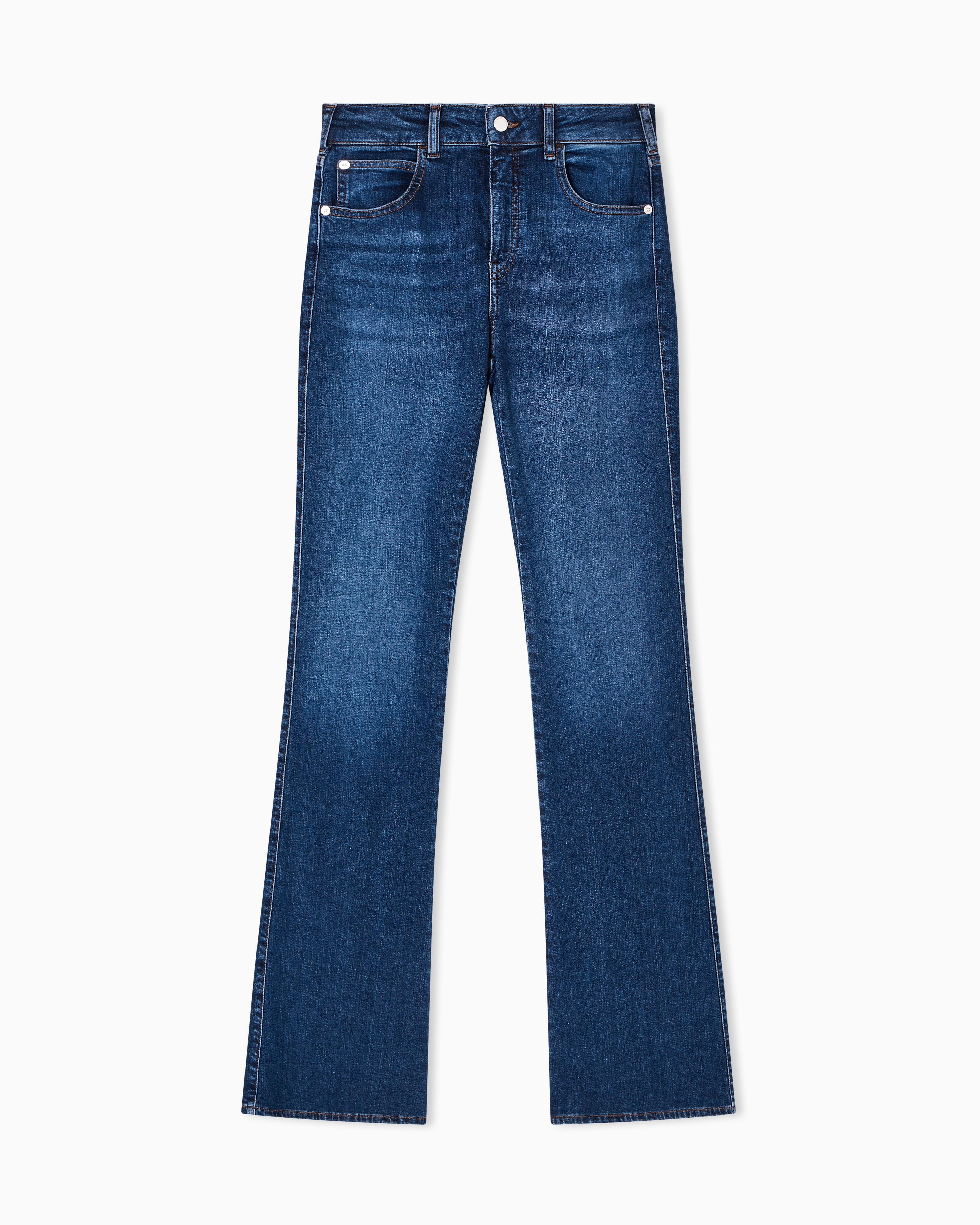 Emporio Armani - J47 Mid-high rise jeans with a flared leg worn-look stretch denim, Woman, Blue, Size: