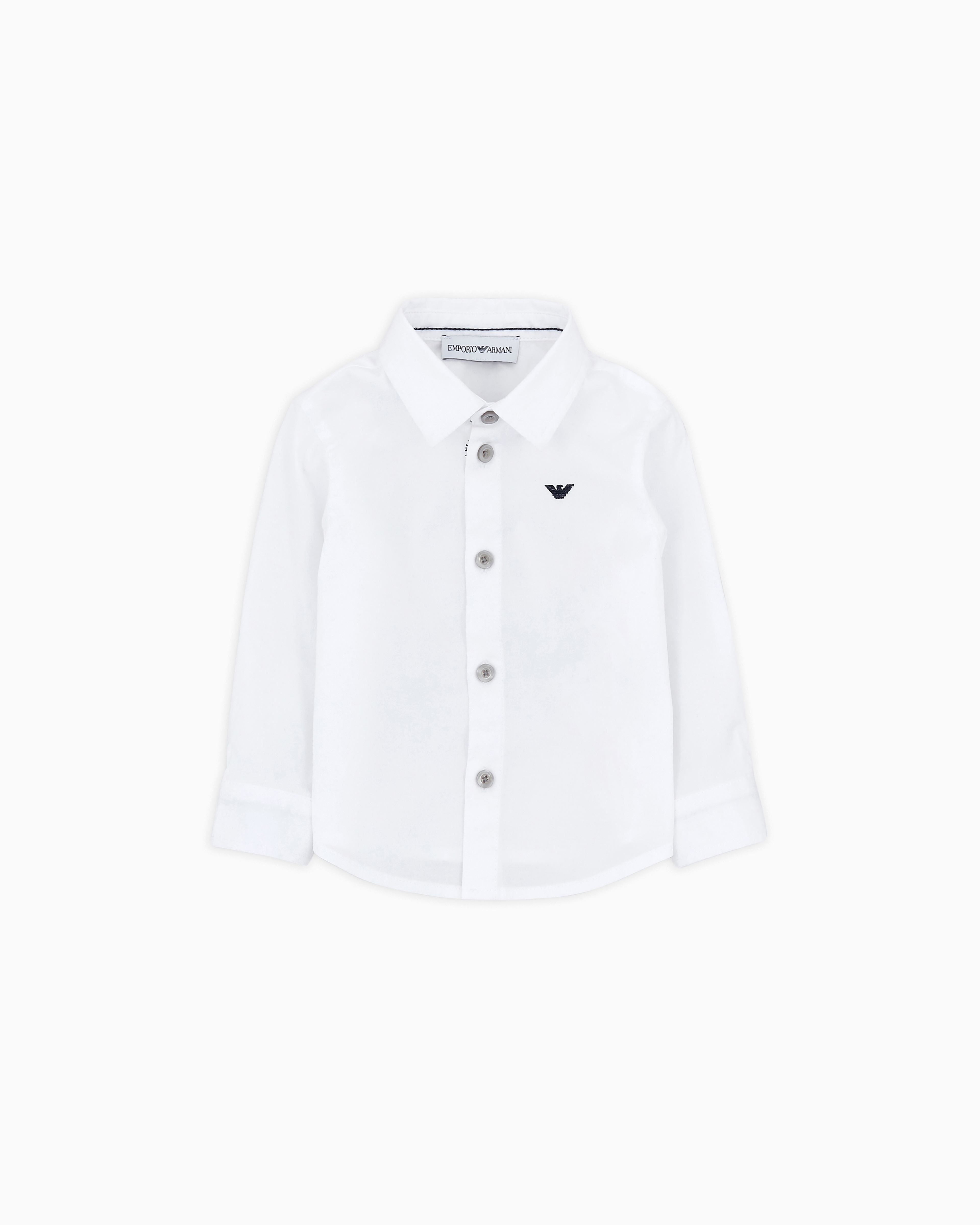 Emporio Armani - Stretch cotton shirt with eagle embroidery, Boy, White, Size: