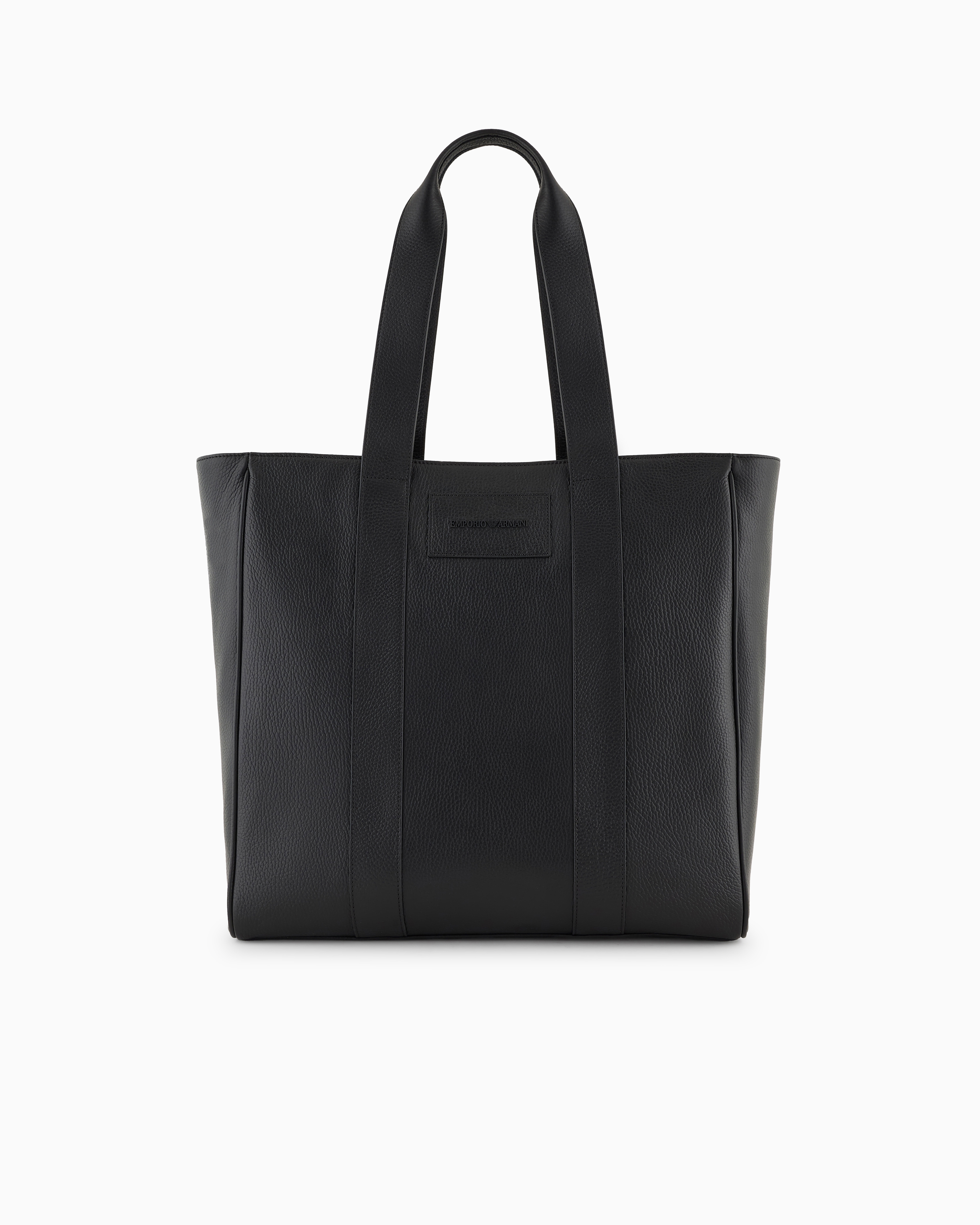 Emporio Armani - Tumbled leather shopper bag, Man, Black, Size: TU