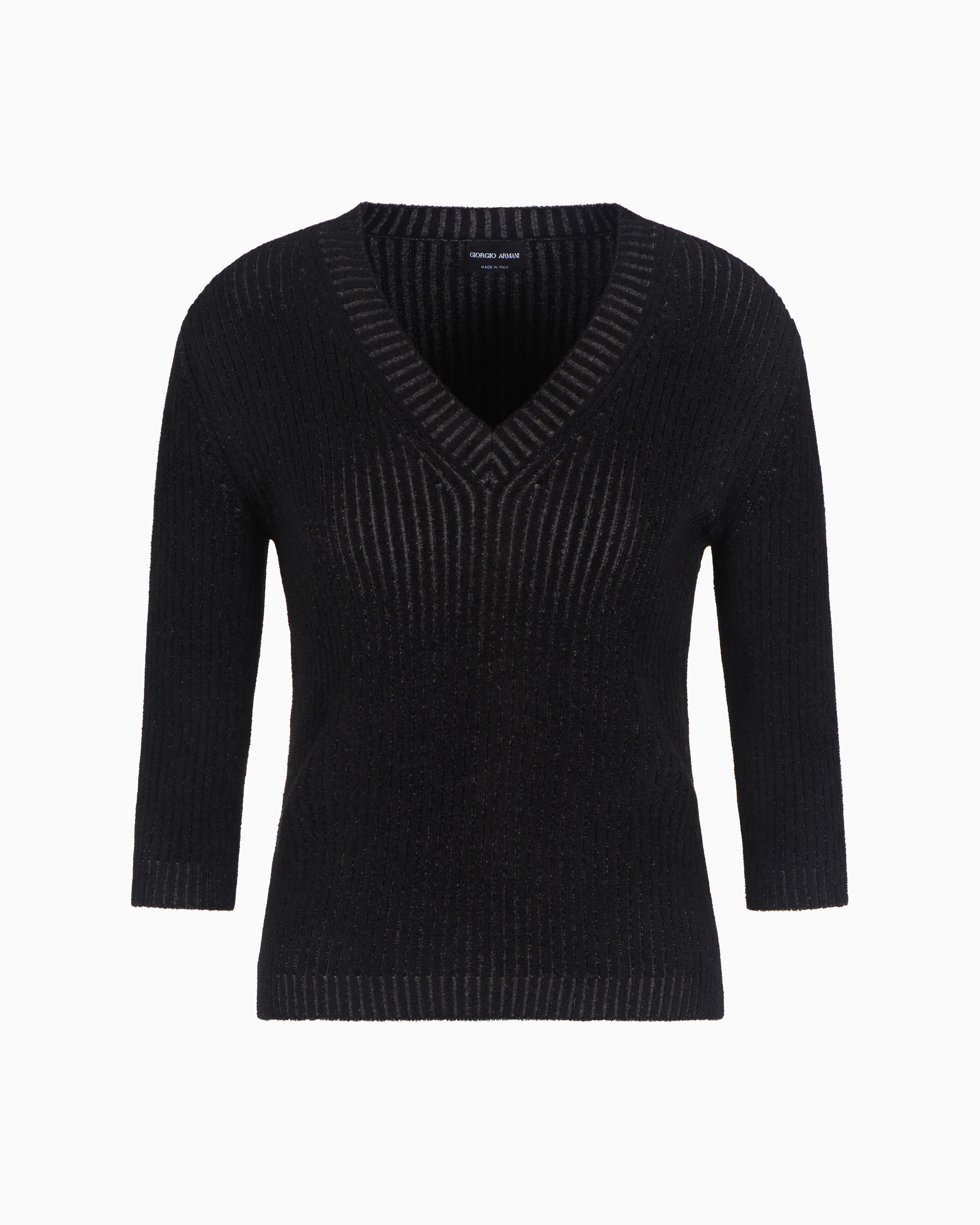 Giorgio Armani Virgin Wool And Viscose-blend V-neck Jumper In Black