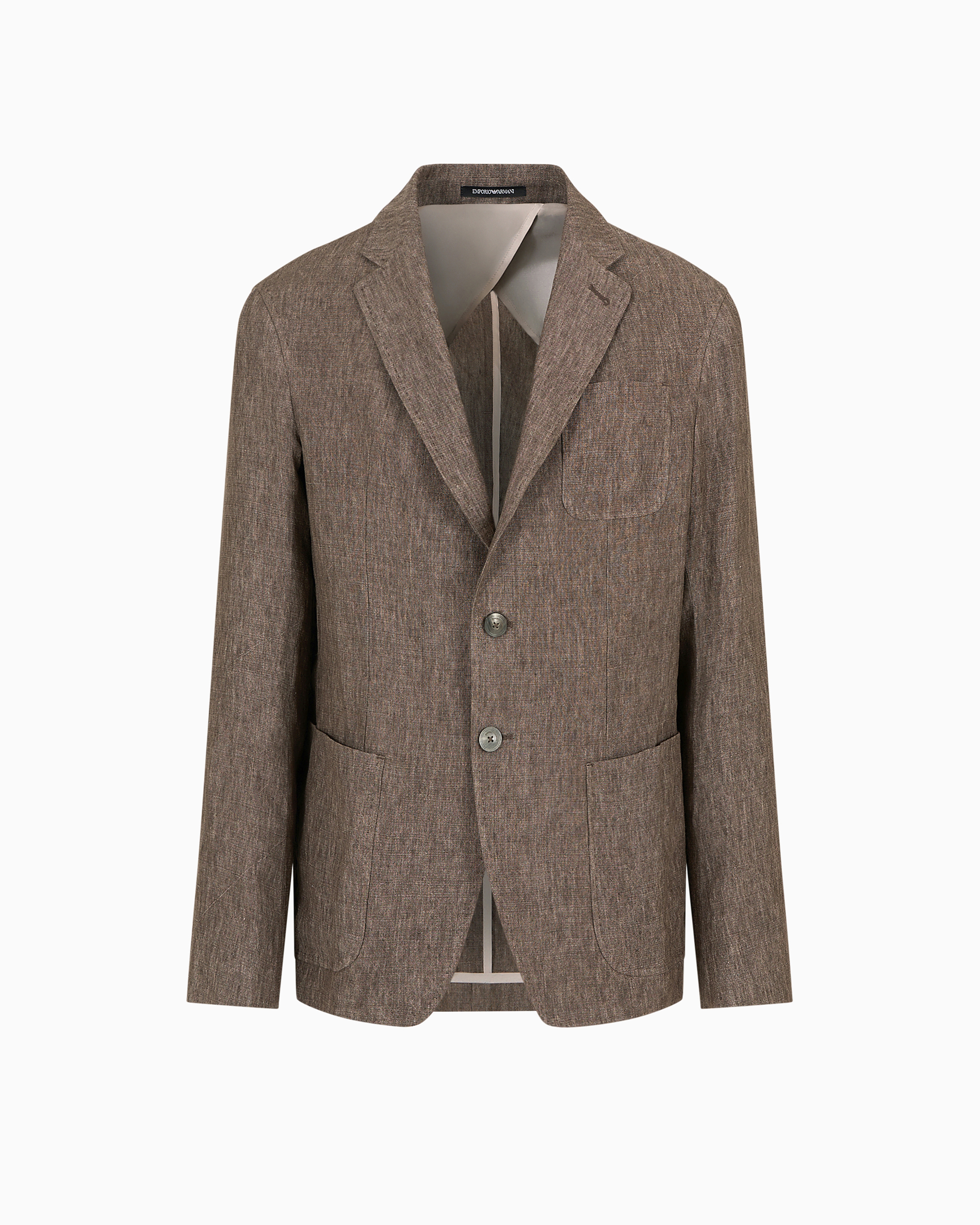 Emporio Armani - Single-breasted jacket faded linen with a crêpe texture, Man, Brown, Size: