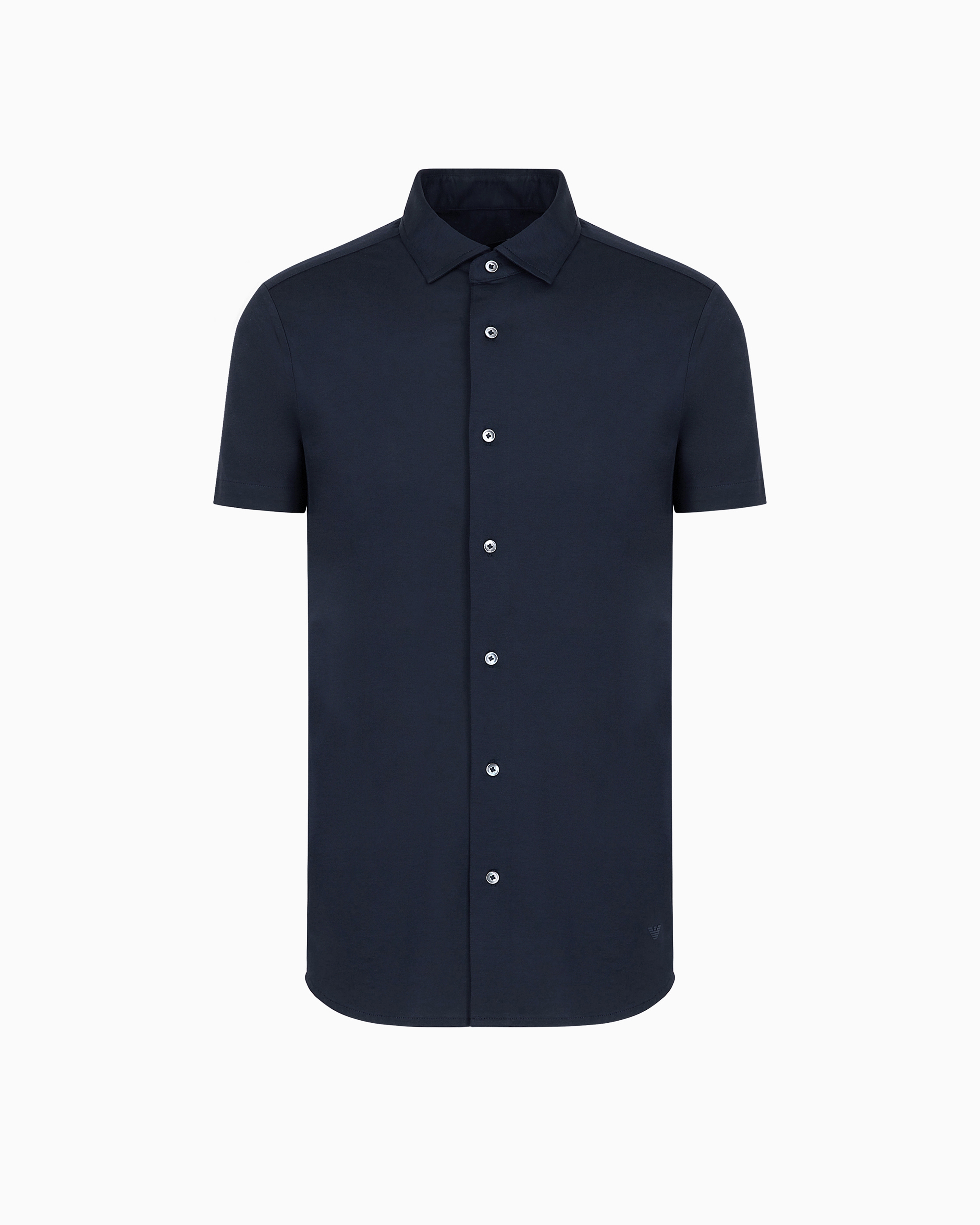 Emporio Armani - ASV short-sleeved Lyocell-blend jersey shirt, Man, Navy Blue, Size: