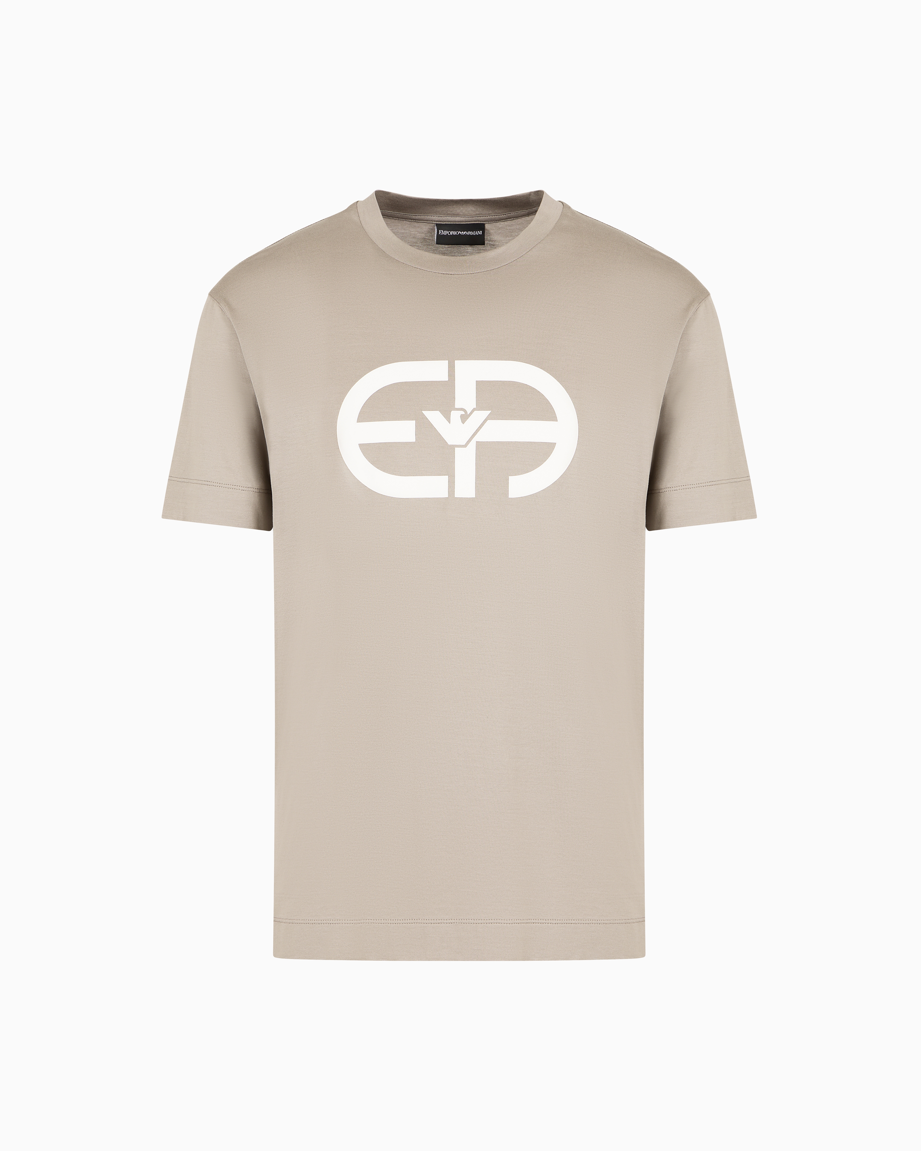 Emporio Armani -  Lyocell-blend jersey T-shirt with oversized EA logo, Man, Beige, Size: