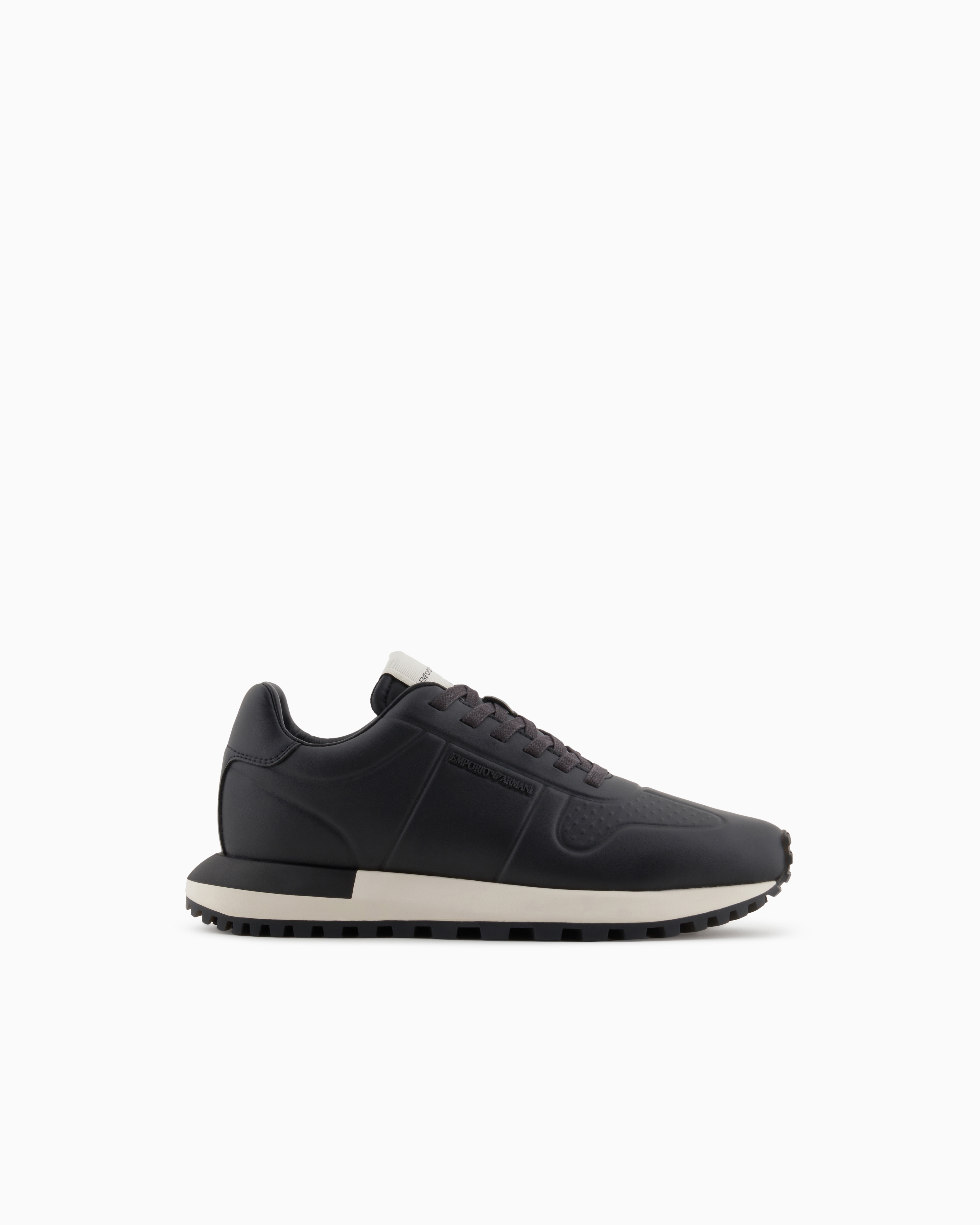 Emporio Armani - Leather sneakers with thermoformed details, Man, Black, Size: