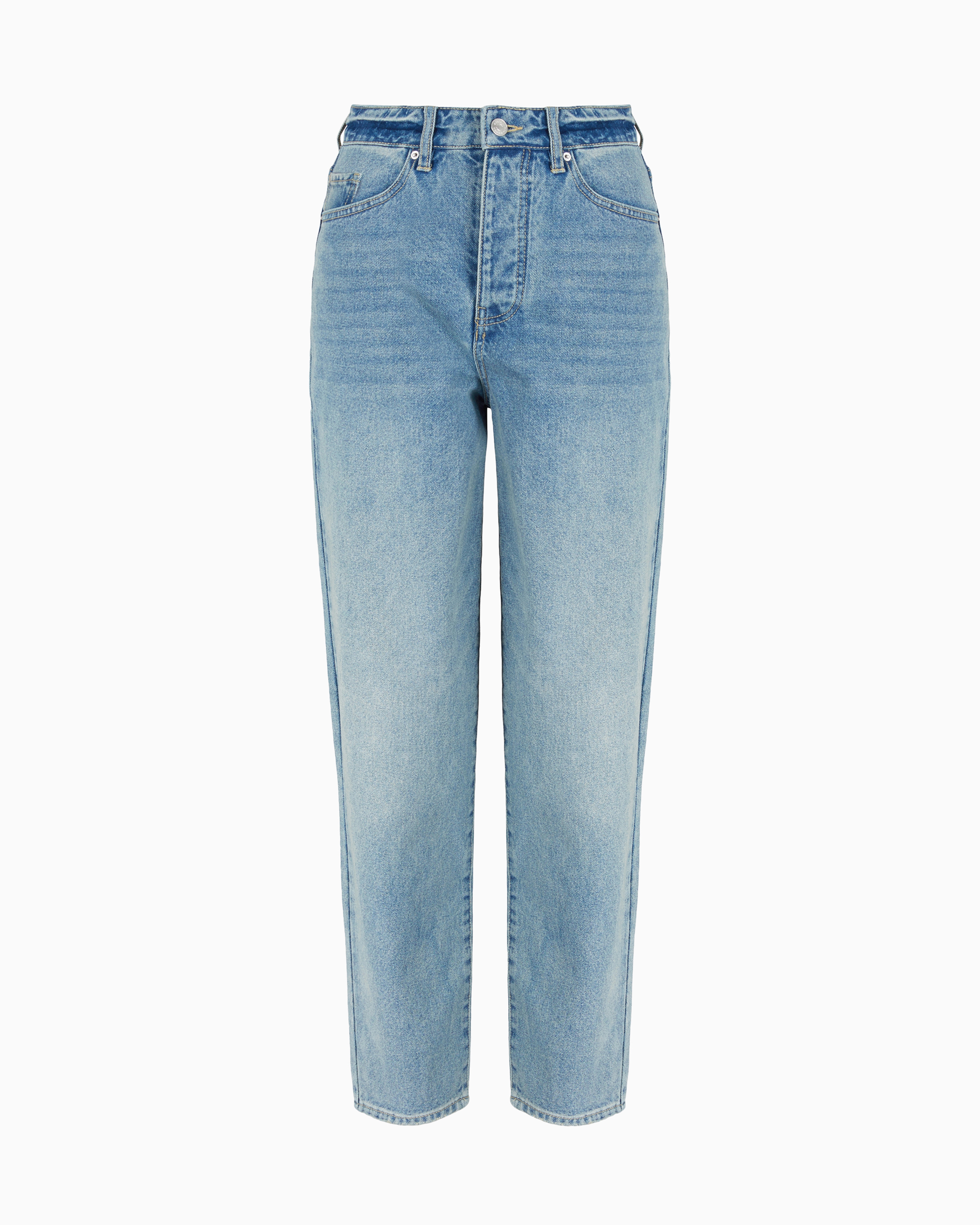 Armani Exchange - J51 carrot fit jeans stiff denim with embroidered monogram, Woman, Blue, Size: