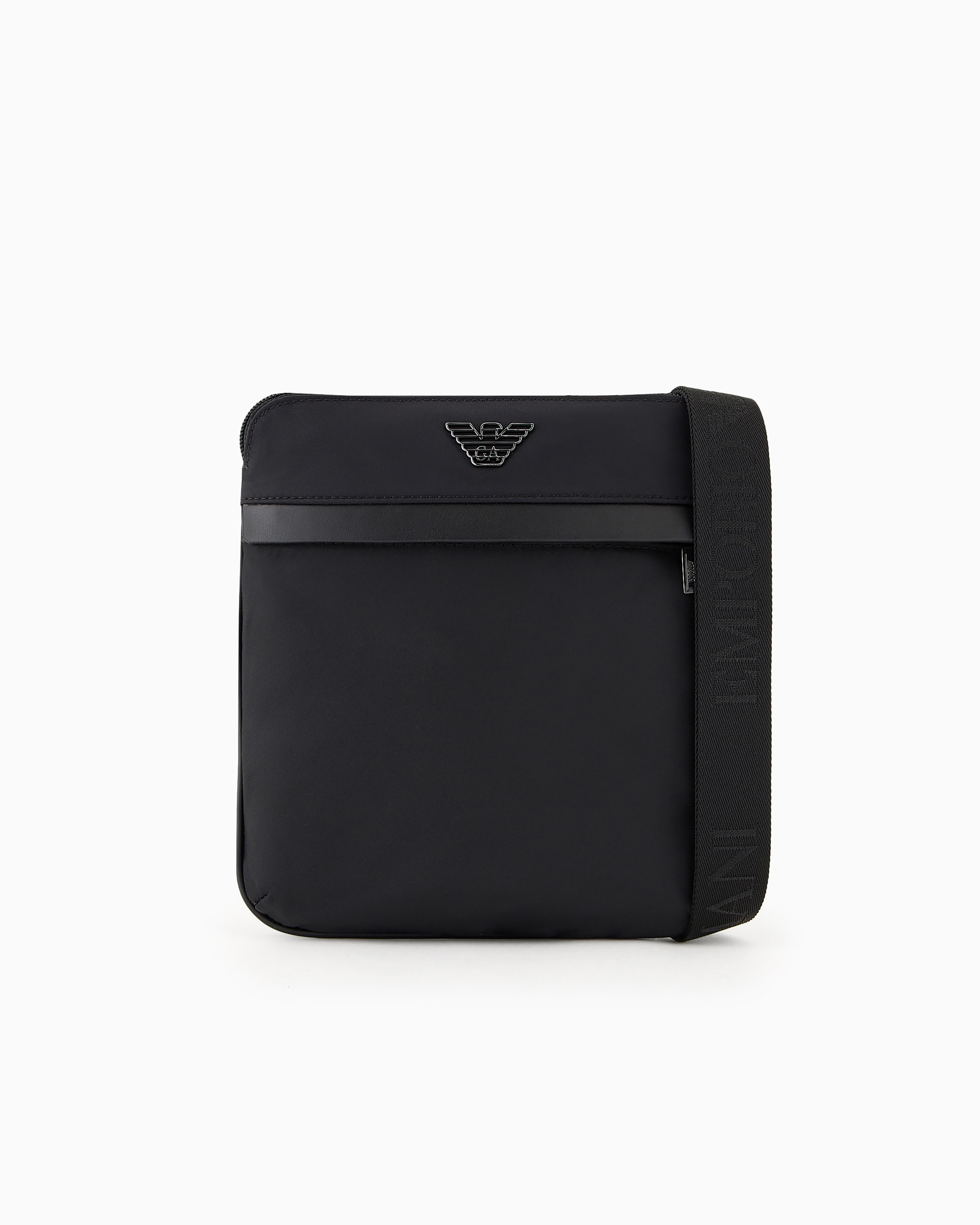 Emporio Armani - Flat Armani Sustainability Values crossbody bag in recycled nylon, Man, Black, Size: TU