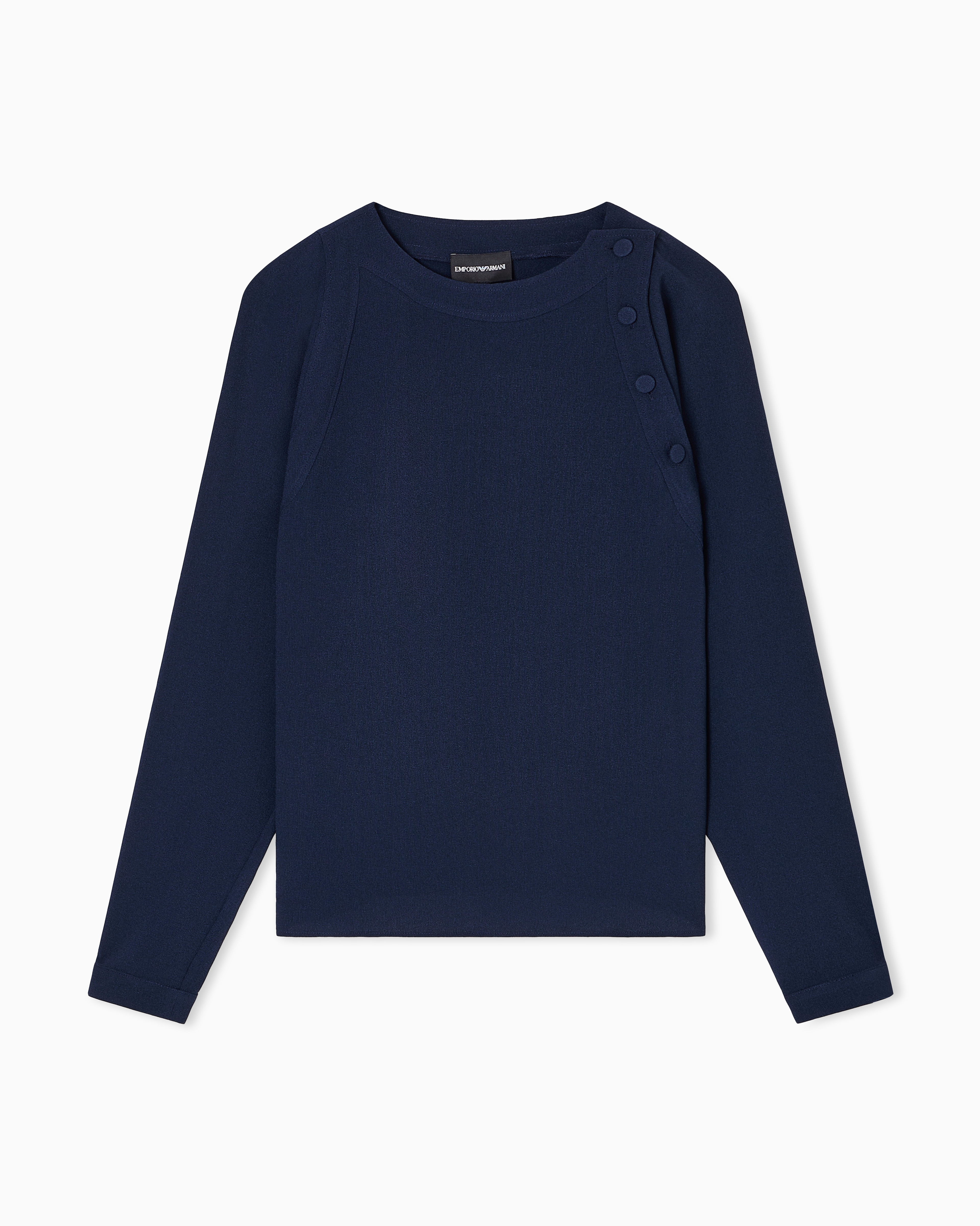 Emporio Armani - Stretch sandblasted fabric blouse, Woman, Blue, Size: