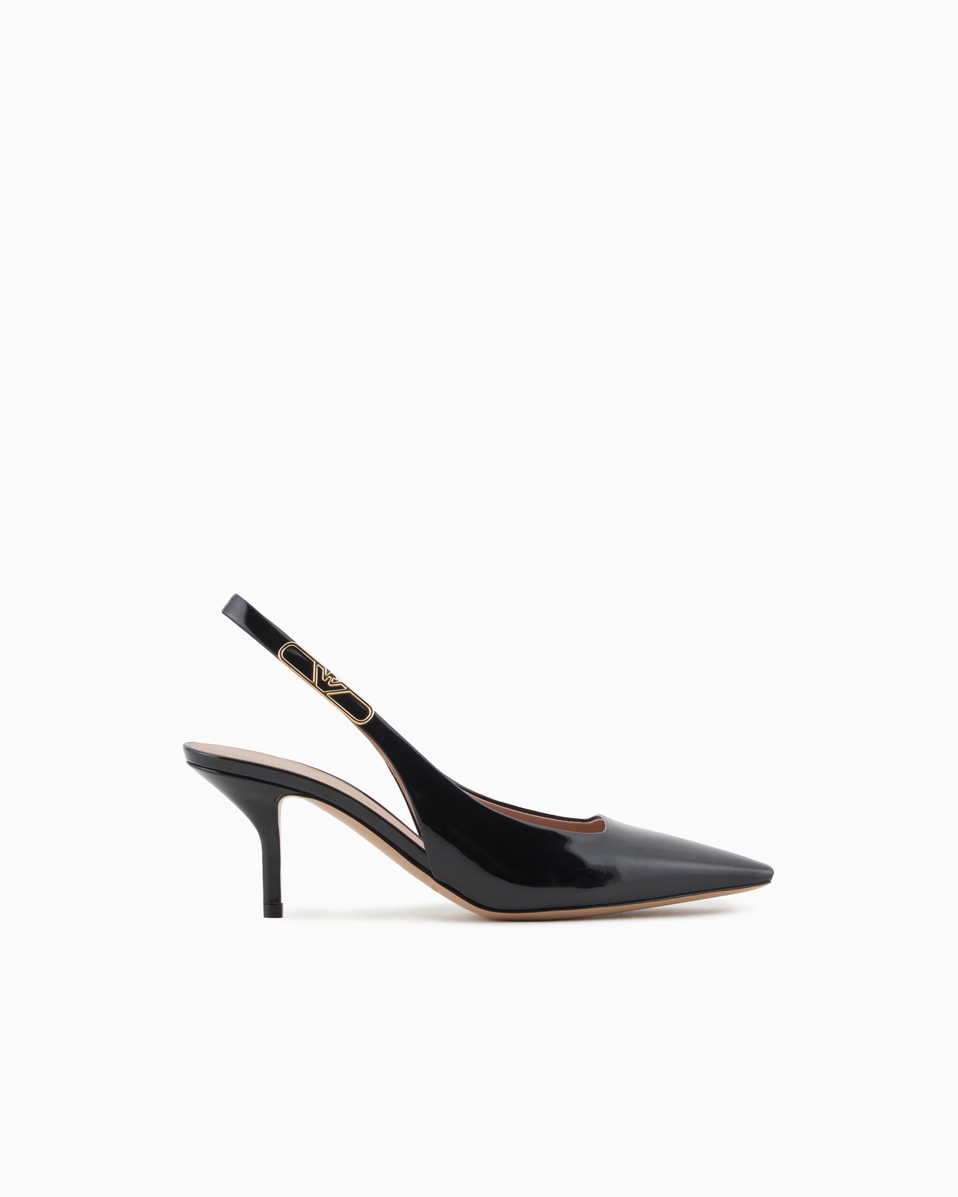 Emporio Armani - Patent-leather slingback court shoes with eagle plate, Woman, Black, Size: