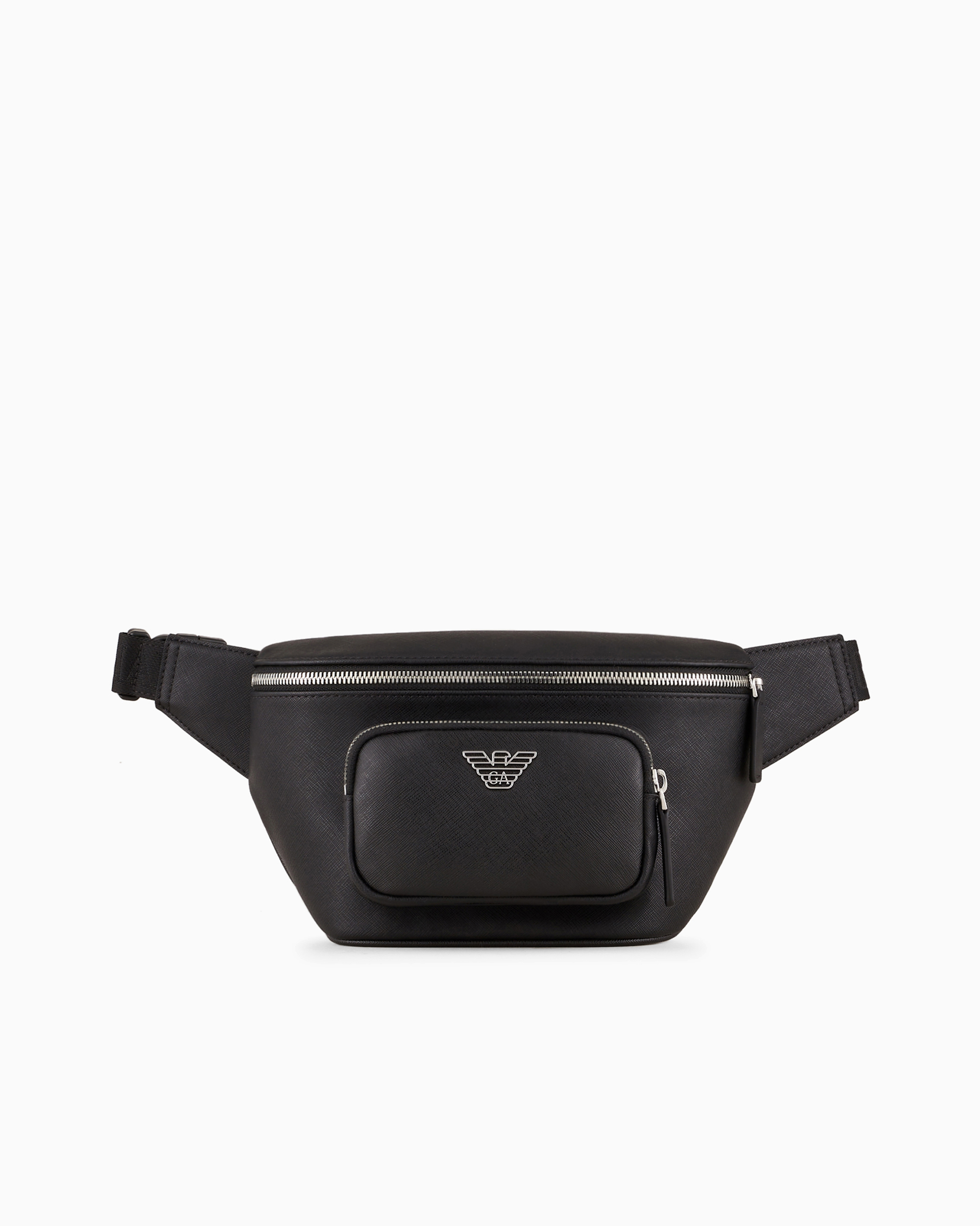 Emporio Armani - ASV regenerated Saffiano leather belt bag with eagle plate, Man, Black, Size: TU