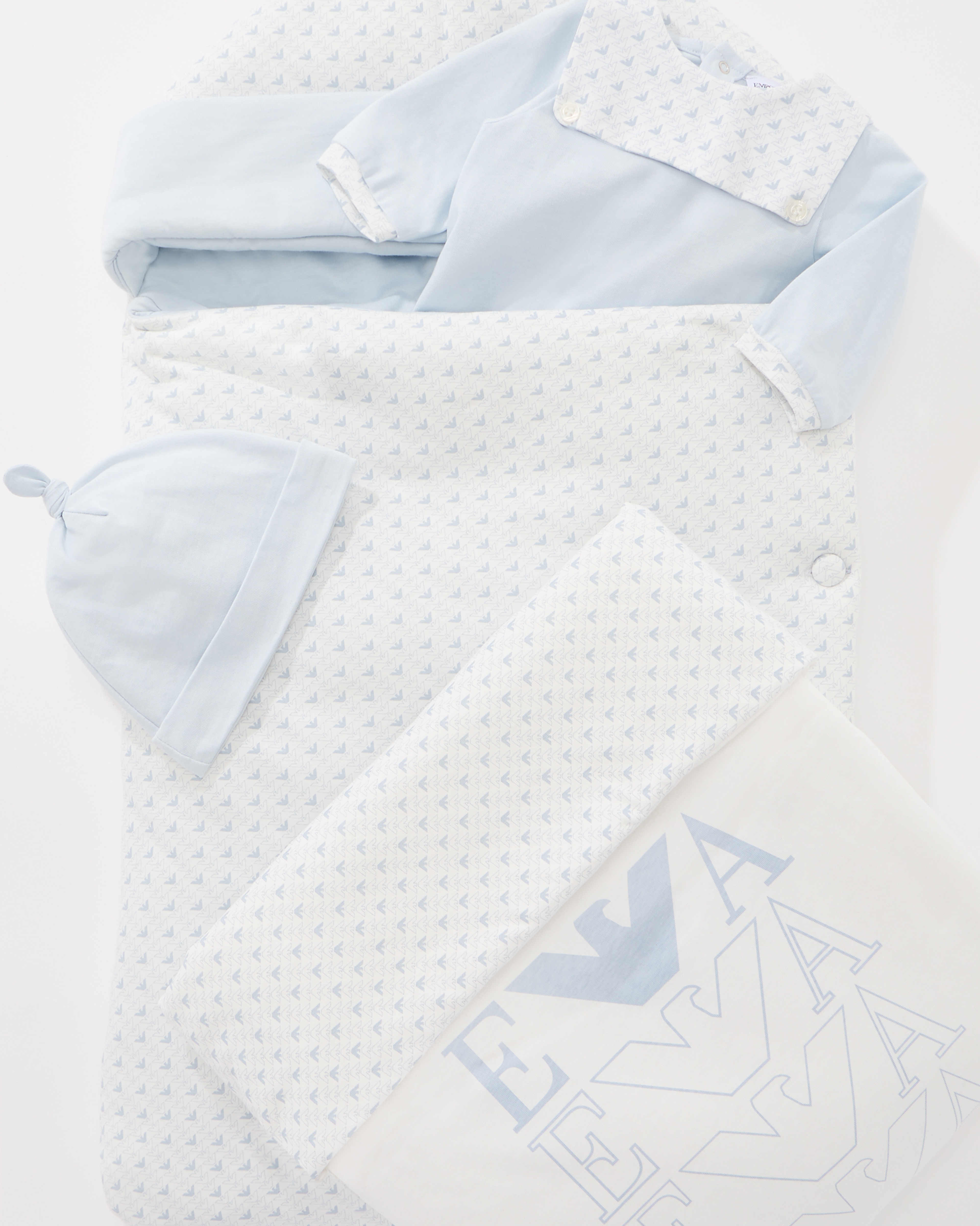 Emporio Armani - Jersey sleeping bag with op-art eagles, Unisex Junior, Light Blue, Size: TU