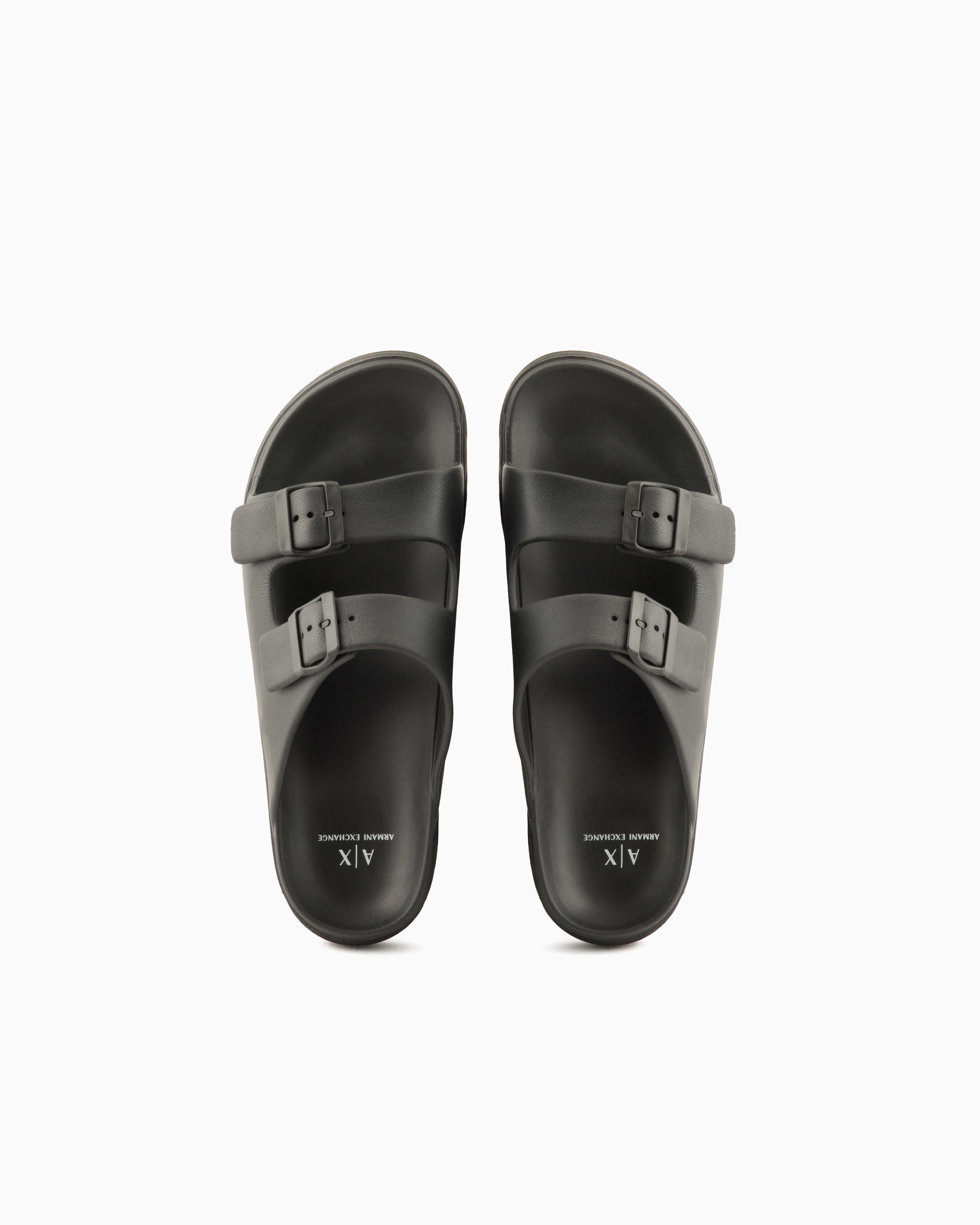 Armani Exchange - Slippers with two straps and buckles, Man, Black, Size: