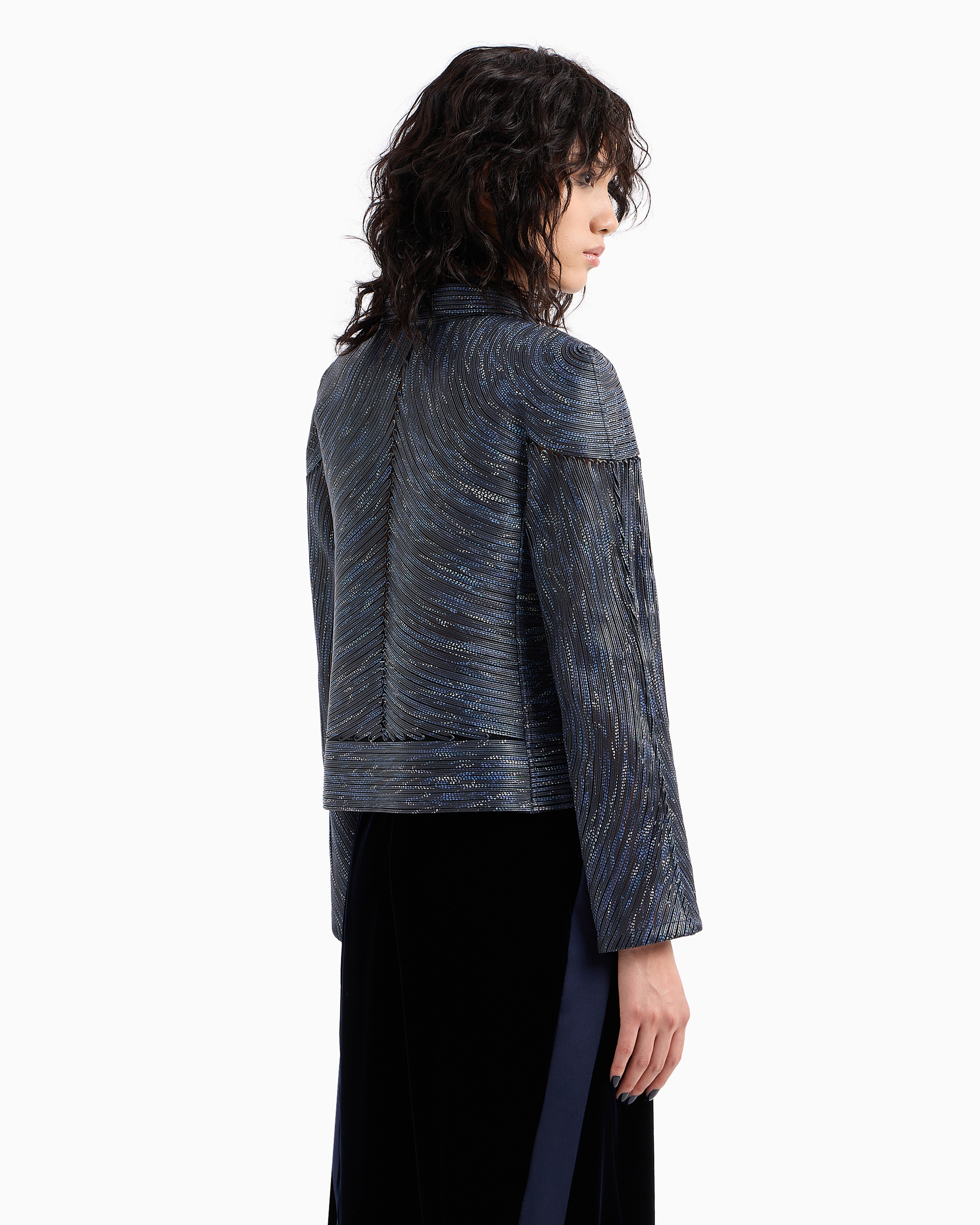 Giorgio Armani Embroidered Nappa Leather Single-breasted Jacket In Blue