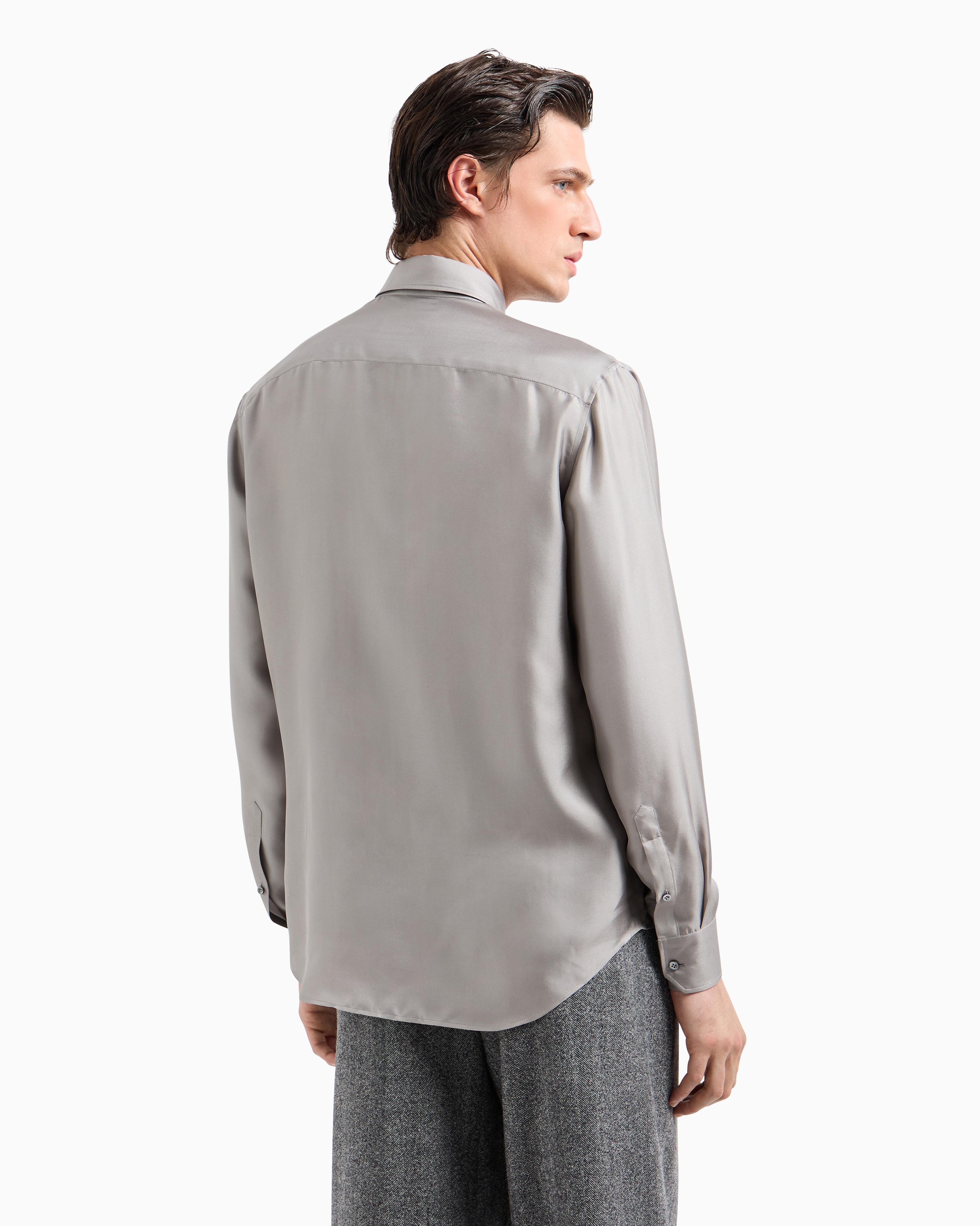 Giorgio Armani Slim-fit, Silk-twill Shirt In White