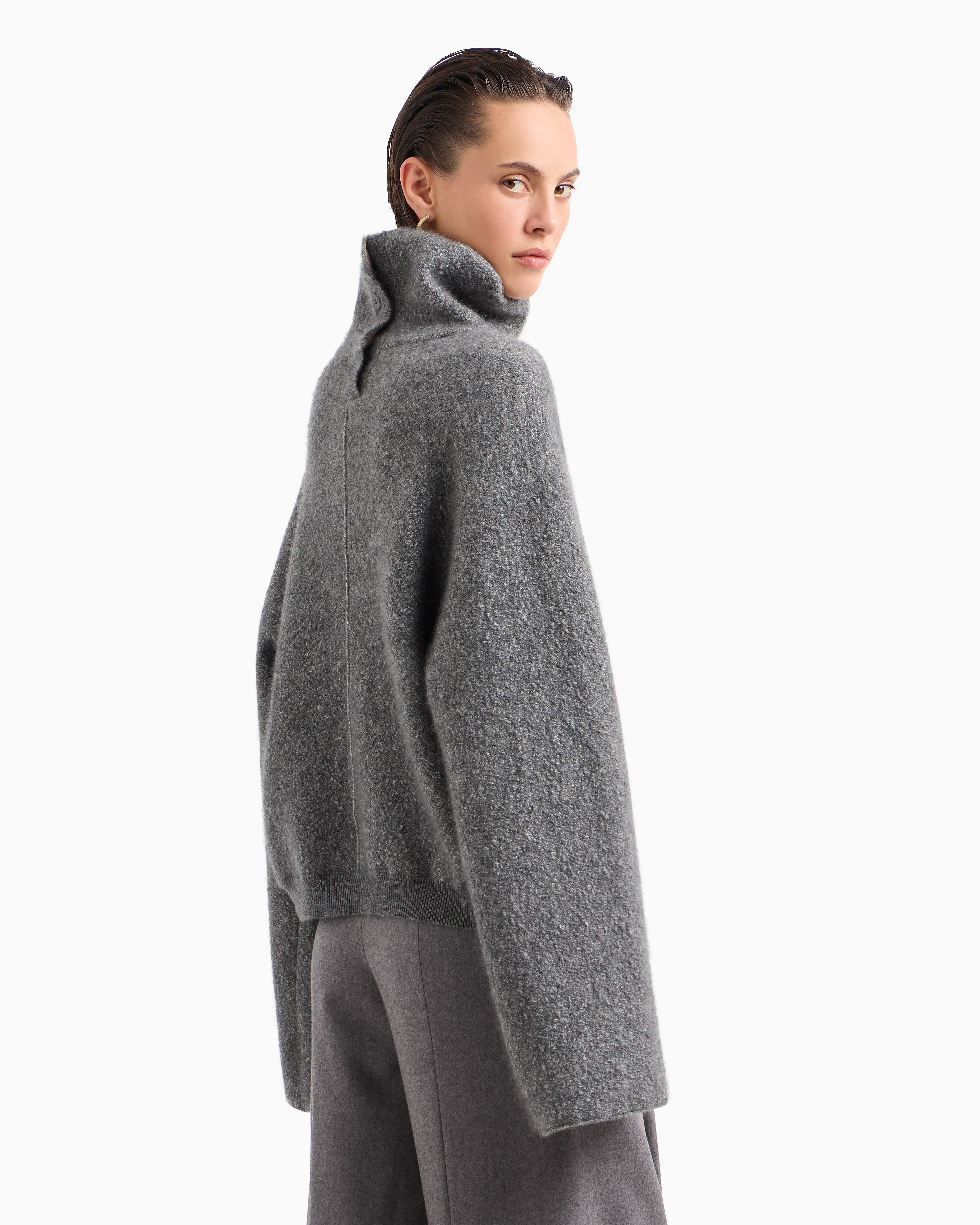 Giorgio Armani Viscose, Cashmere And Silk Mock-neck Jumper In Gray