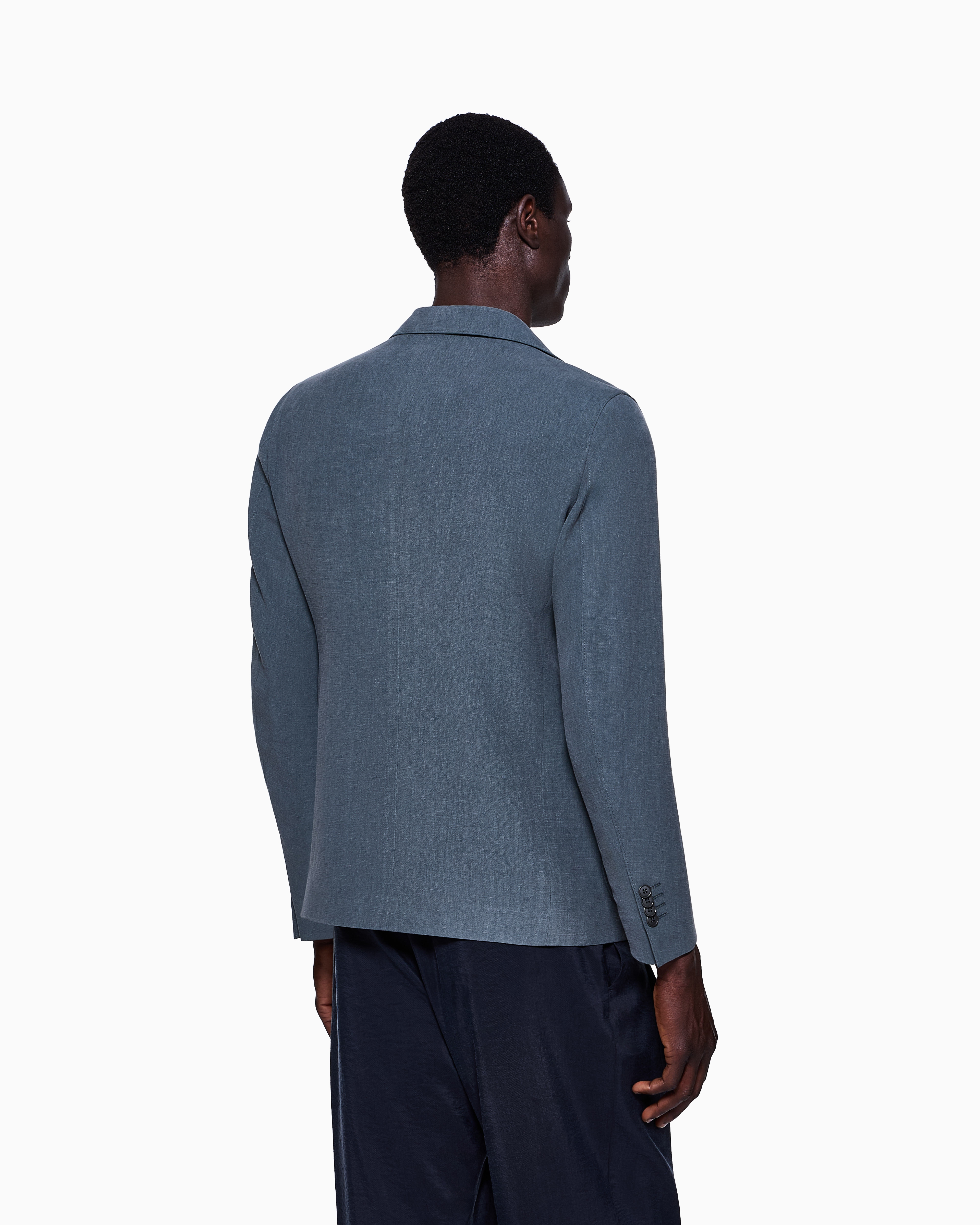 Giorgio Armani Upton Line Single-breasted Jacket In Linen Canvas In Gray